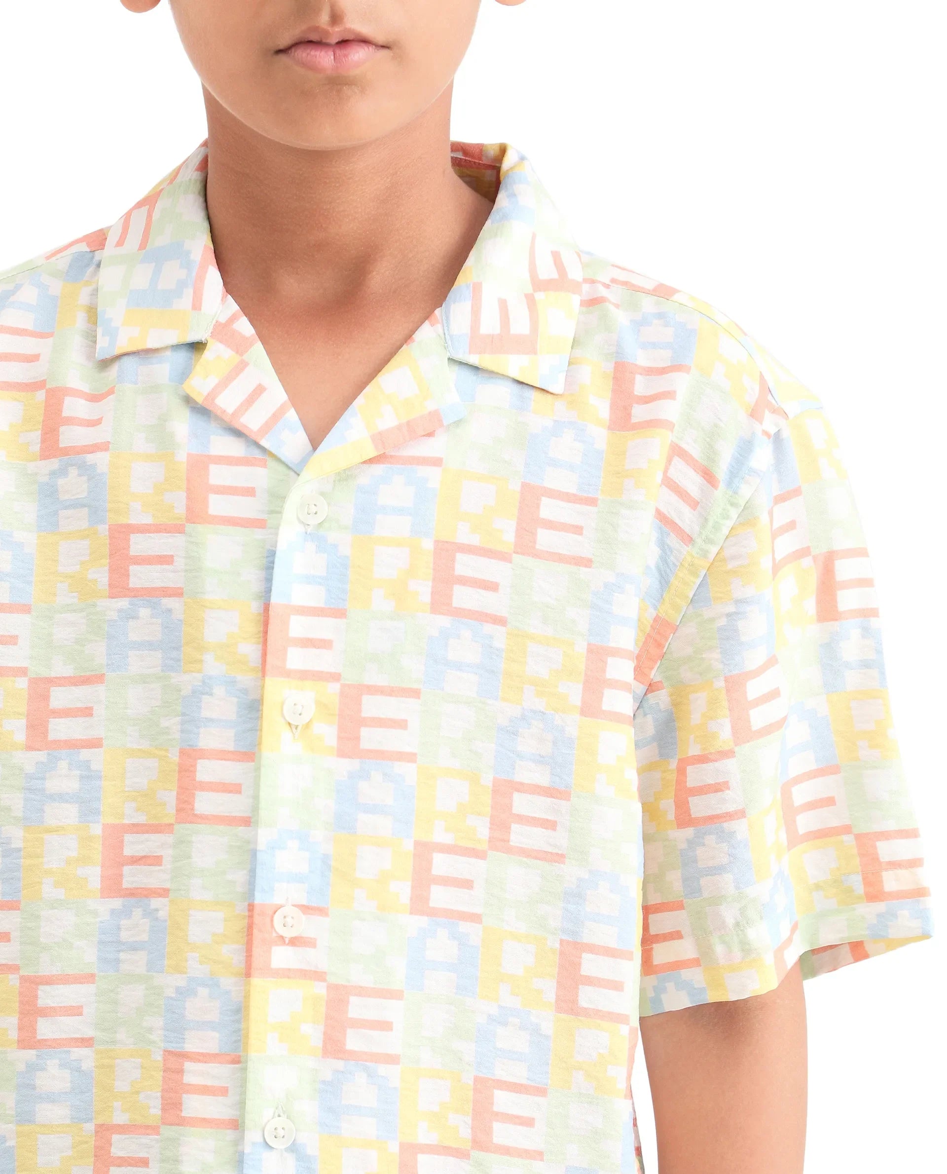Rare Ones Kids Bryn Multi Viscose Blend All Over Print Button Closure Boxy Fit Shirt
