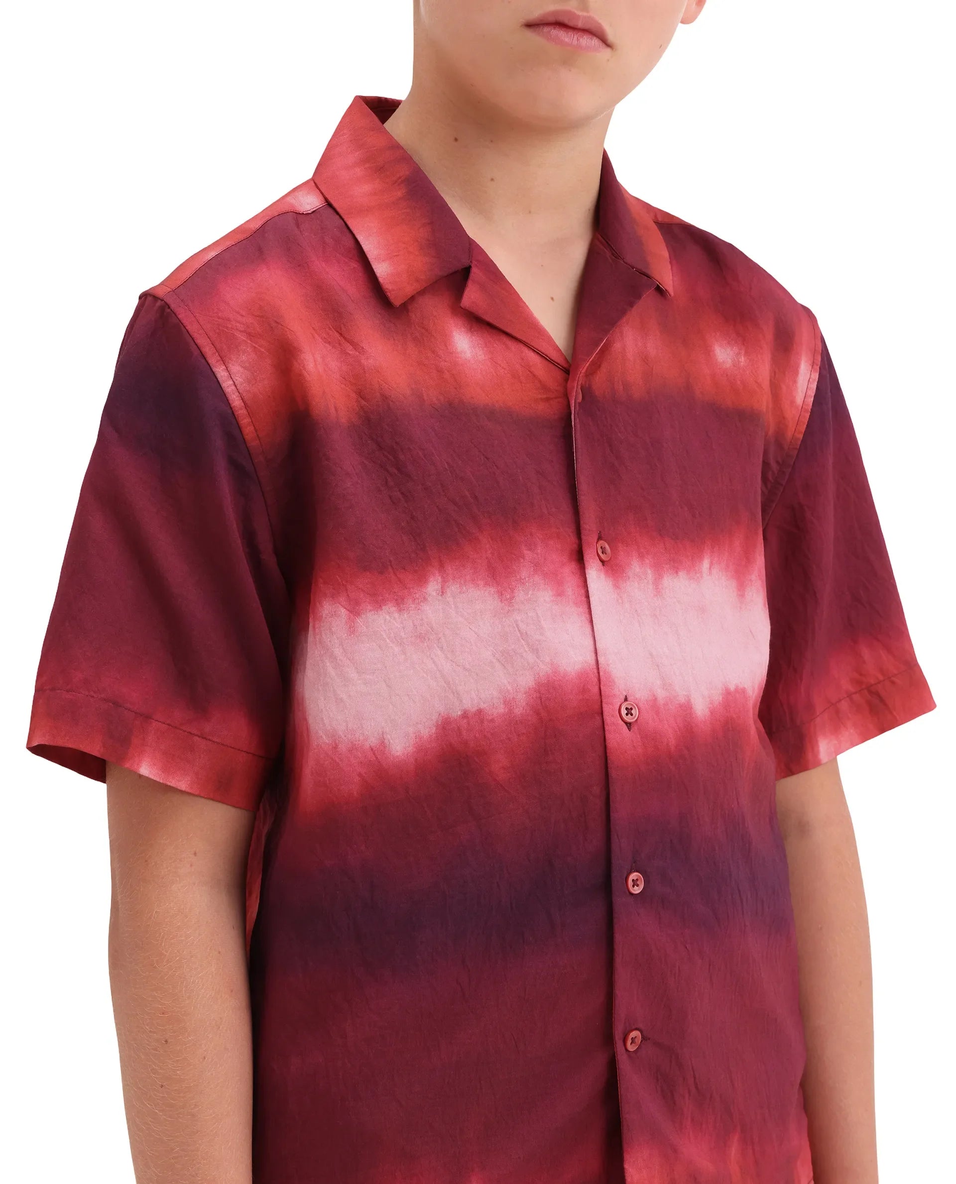 Rare Ones Kids Polar Red Viscose Blend Button Closure Boxy Fit Shirt