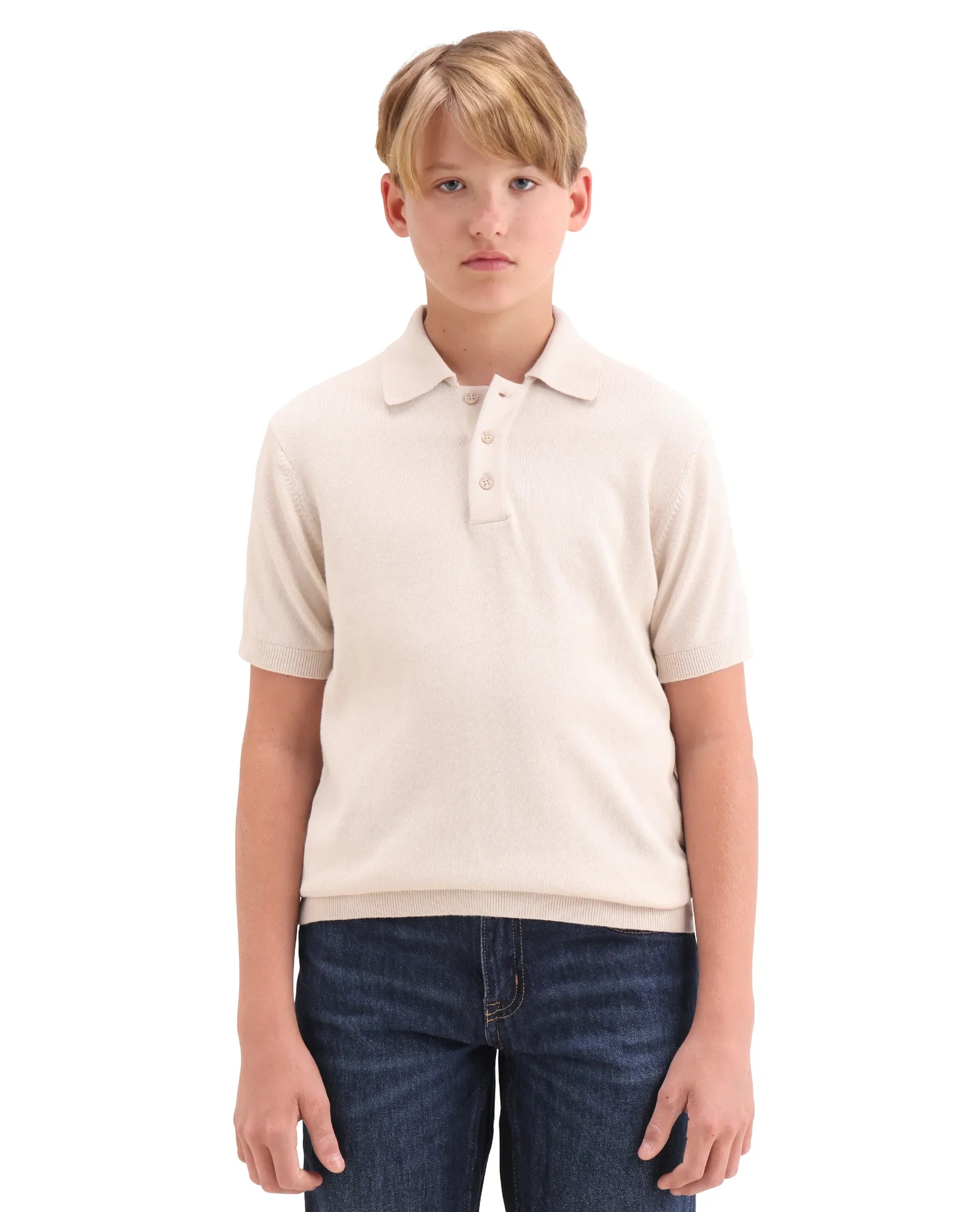 Rare Ones Kids Vale Light Beige Cotton Button Closure Regular Fit Polo