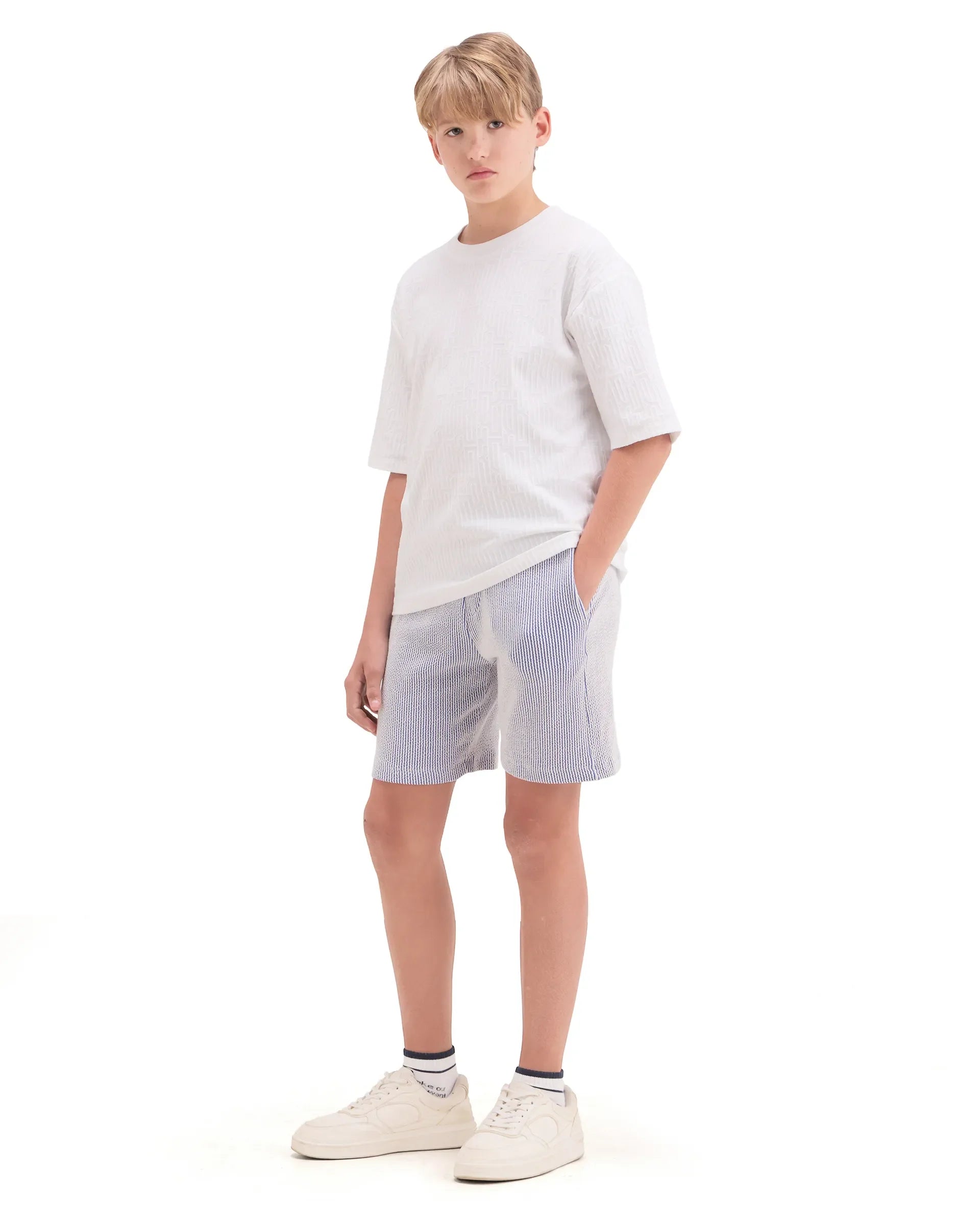 Rare Ones Kids John26-B Light Blue Cotton Blend Fabric Drawstring Closure Regular Fit Shorts