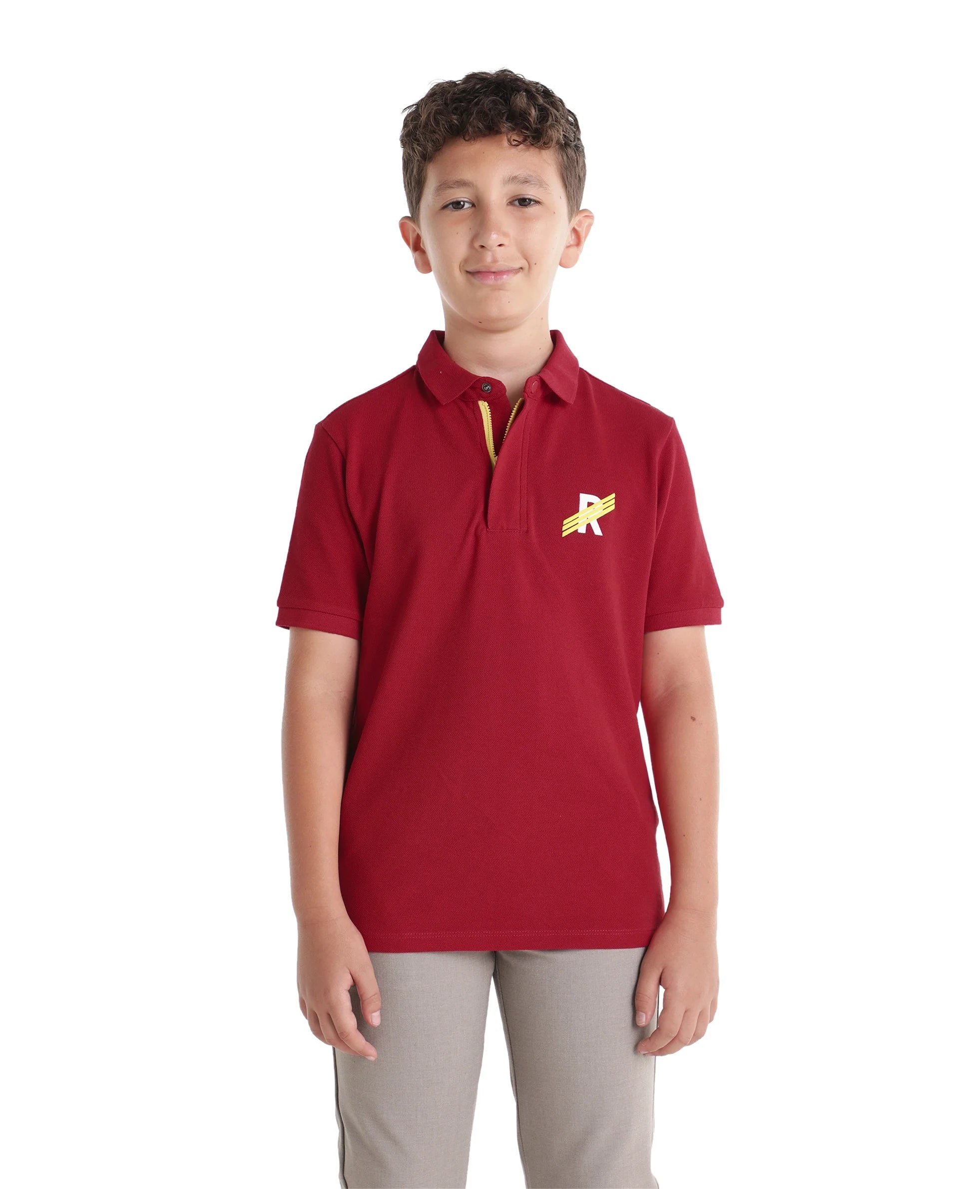 Rare Ones Kids Palmi Red Cotton Fabric Button Closure Regular Fit Polo