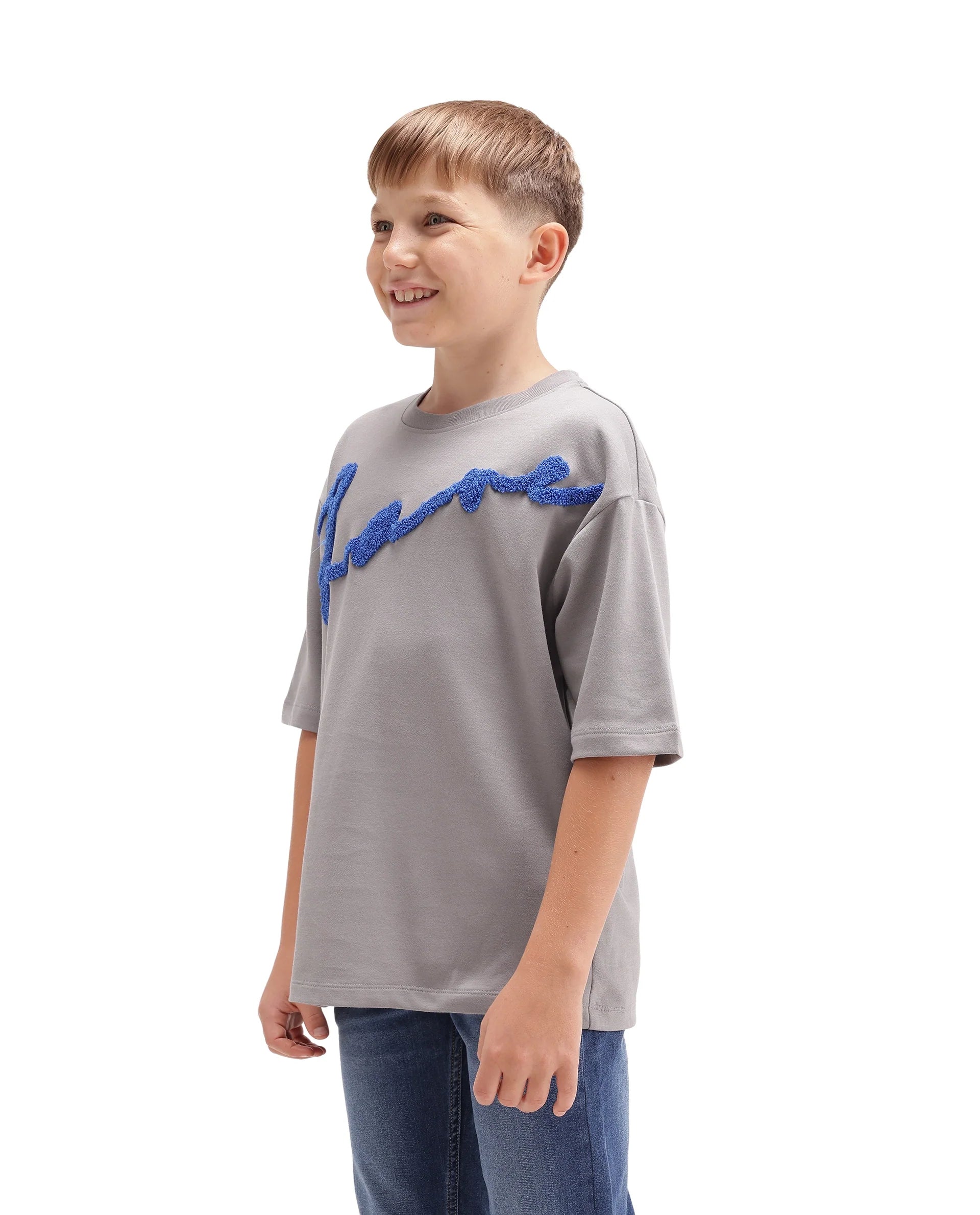 Rare Ones Kids Lero Light Grey Cotton Blend Fabric Pull-On Closure Oversized Fit T-Shirt