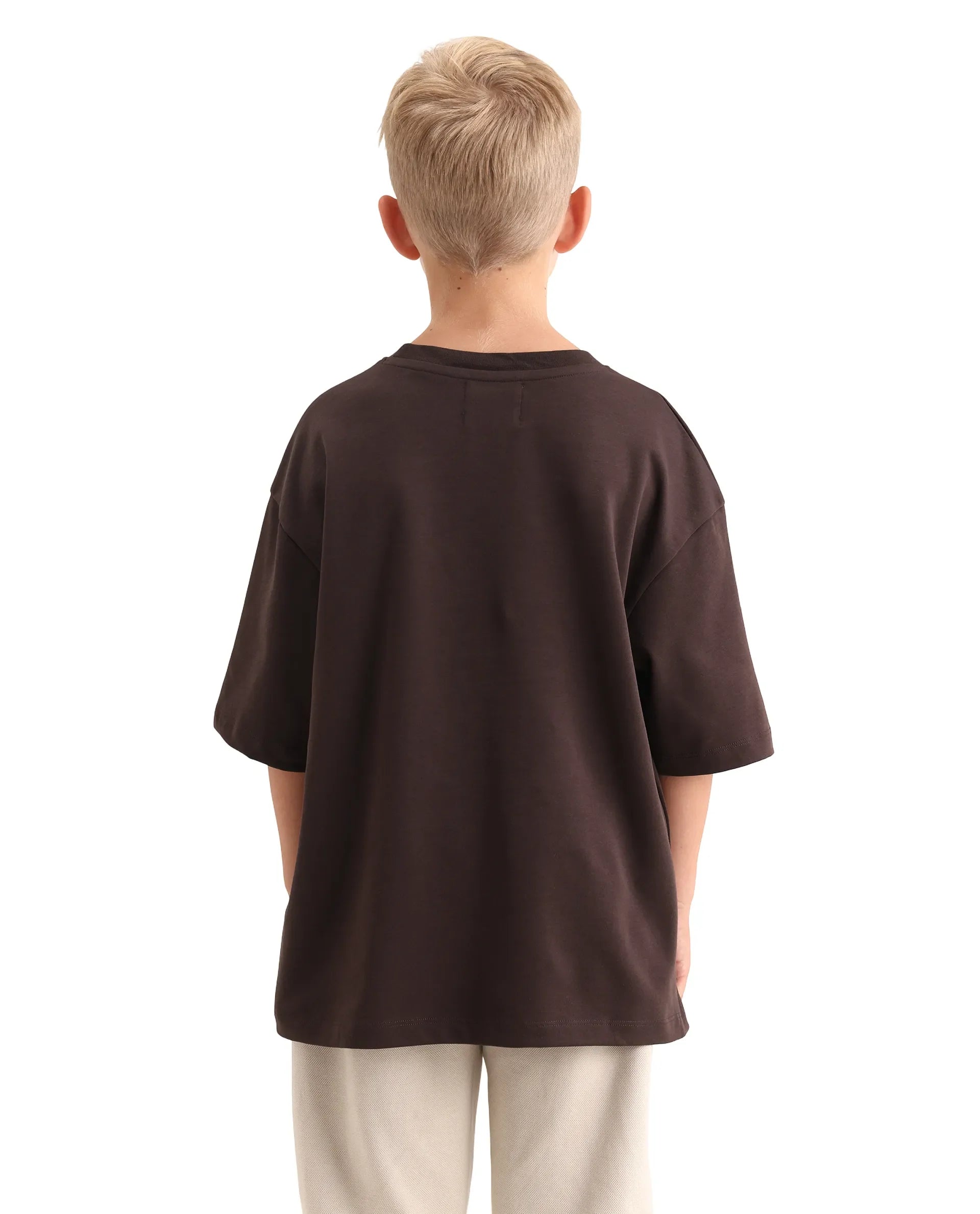 Rare Ones Kids Kumo-K Dark Brown Cotton Blend Fabric Pull-On Closure Boxy Fit T-Shirt