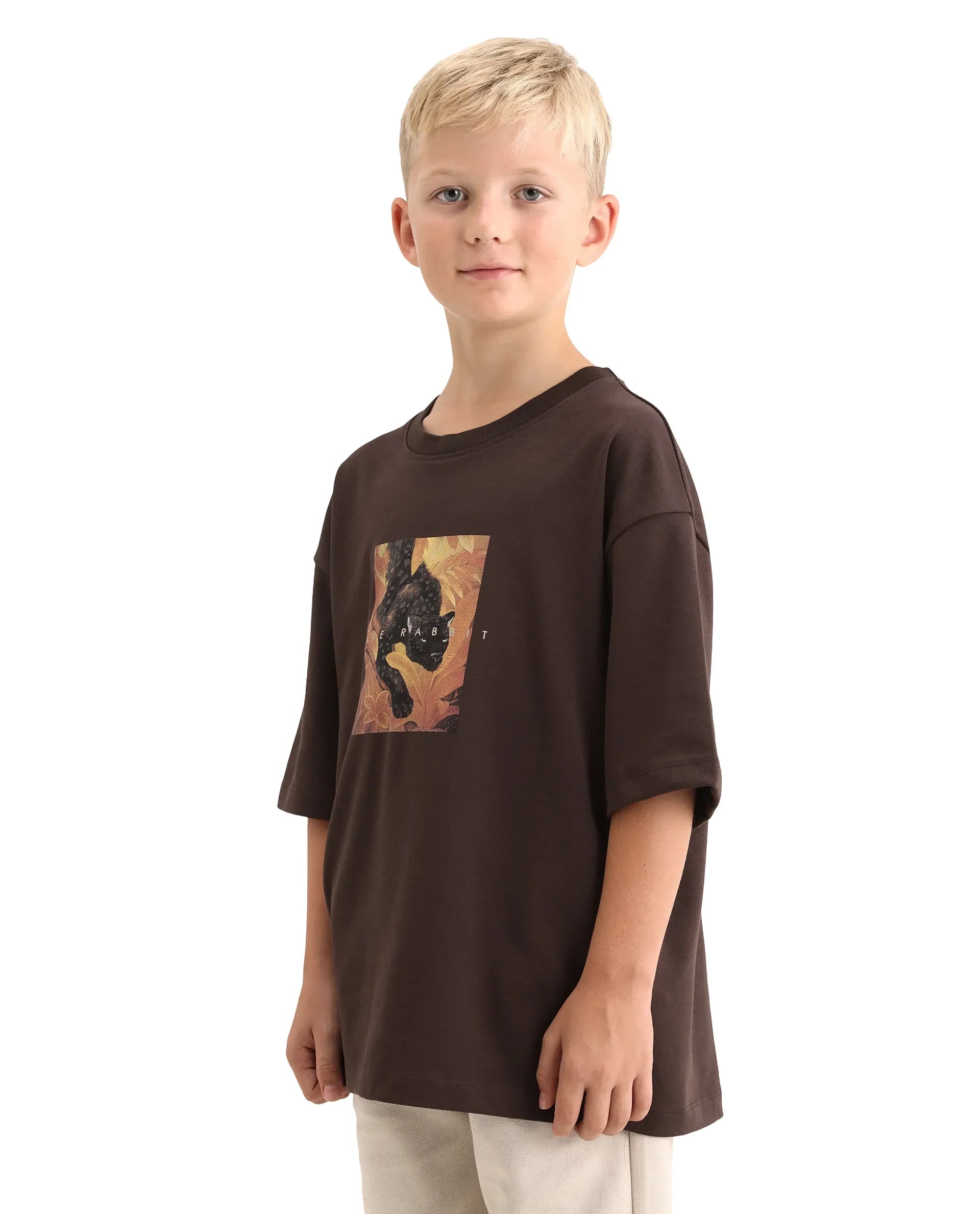 Rare Ones Kids Kumo-K Dark Brown Cotton Blend Fabric Pull-On Closure Boxy Fit T-Shirt