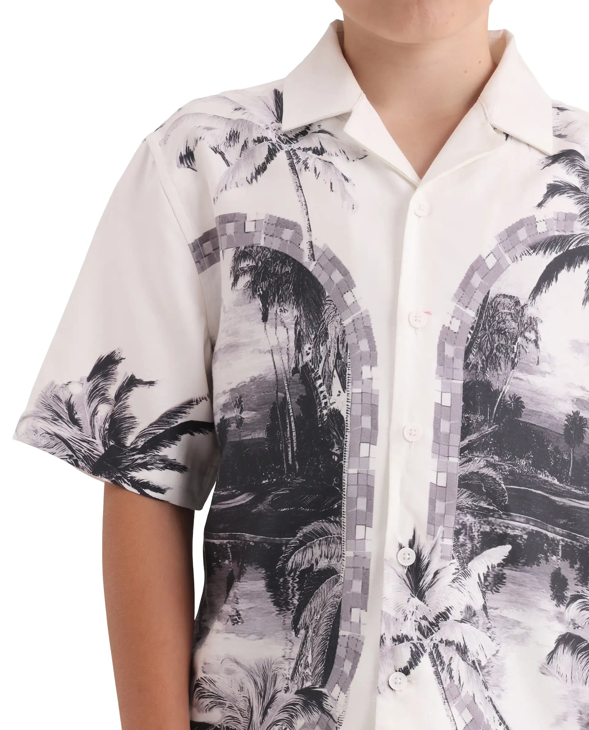 Rare Ones Kids Vacay White Cotton Blend Fabric Button Closure Boxy Fit Shirt