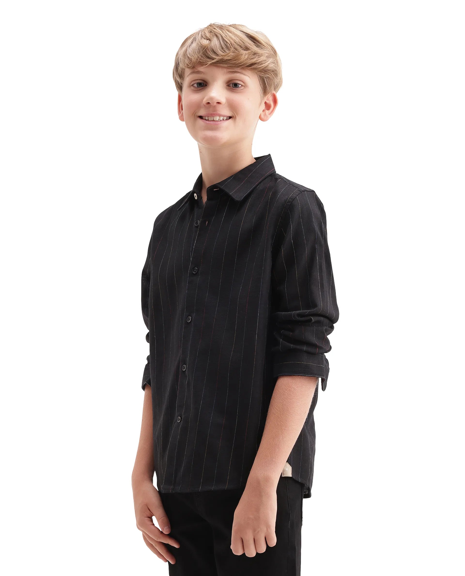 Rare Ones Kids Volc Black Lyocell Blend Button Closure Regular Fit Shirt