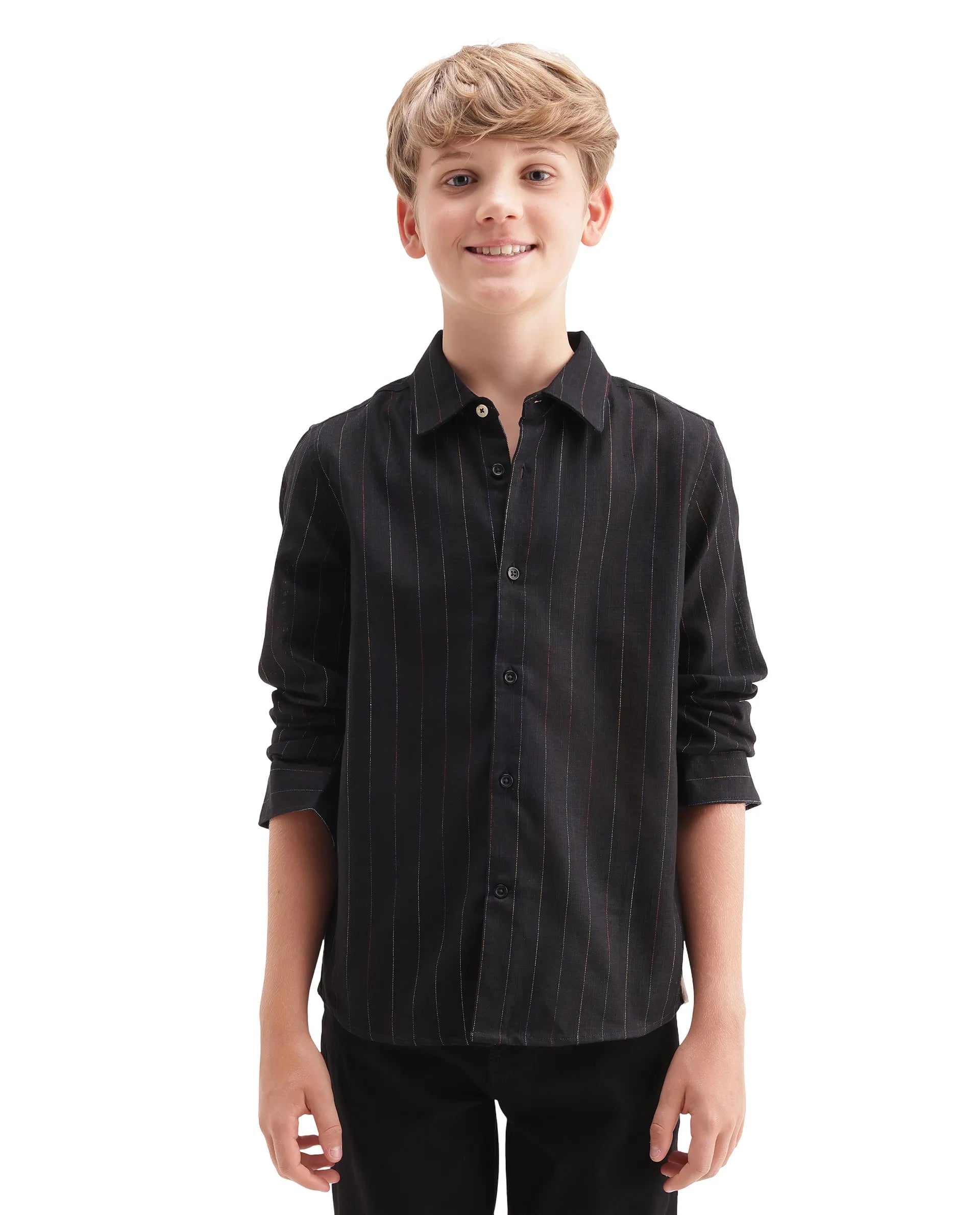 Rare Ones Kids Volc Black Lyocell Blend Button Closure Regular Fit Shirt