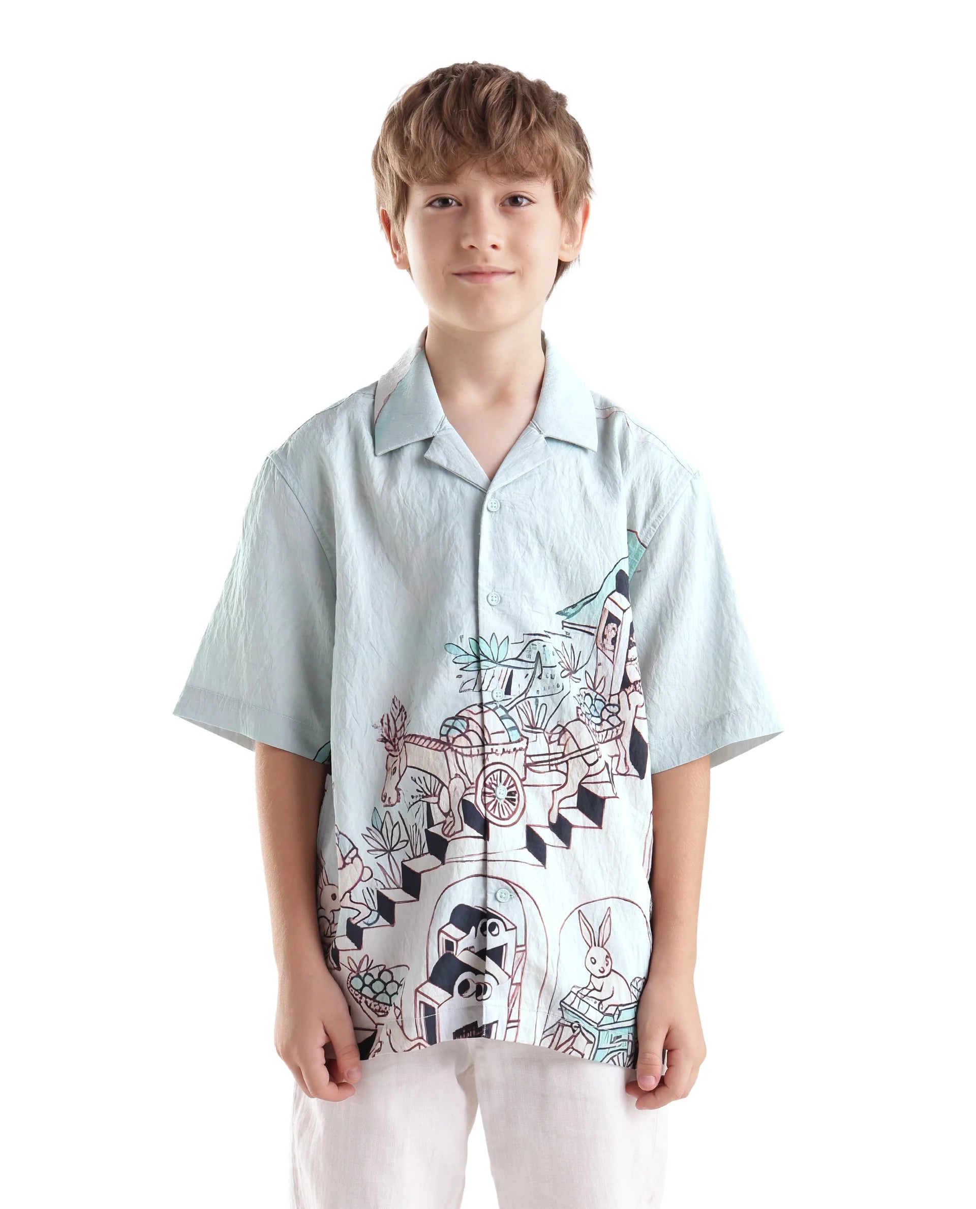 Rare Ones Kids Ruff Light Green Viscose Button Closure Regular Fit Shirt