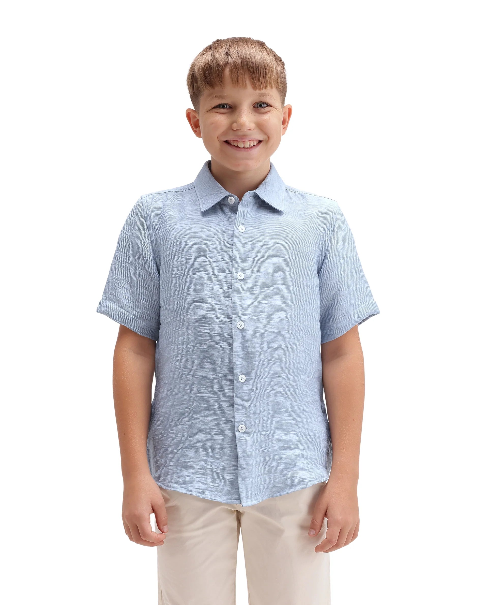Rare Ones Kids Aksel Light Blue Viscose Blend Fabric Button Closure Plain Regular Fit Shirt