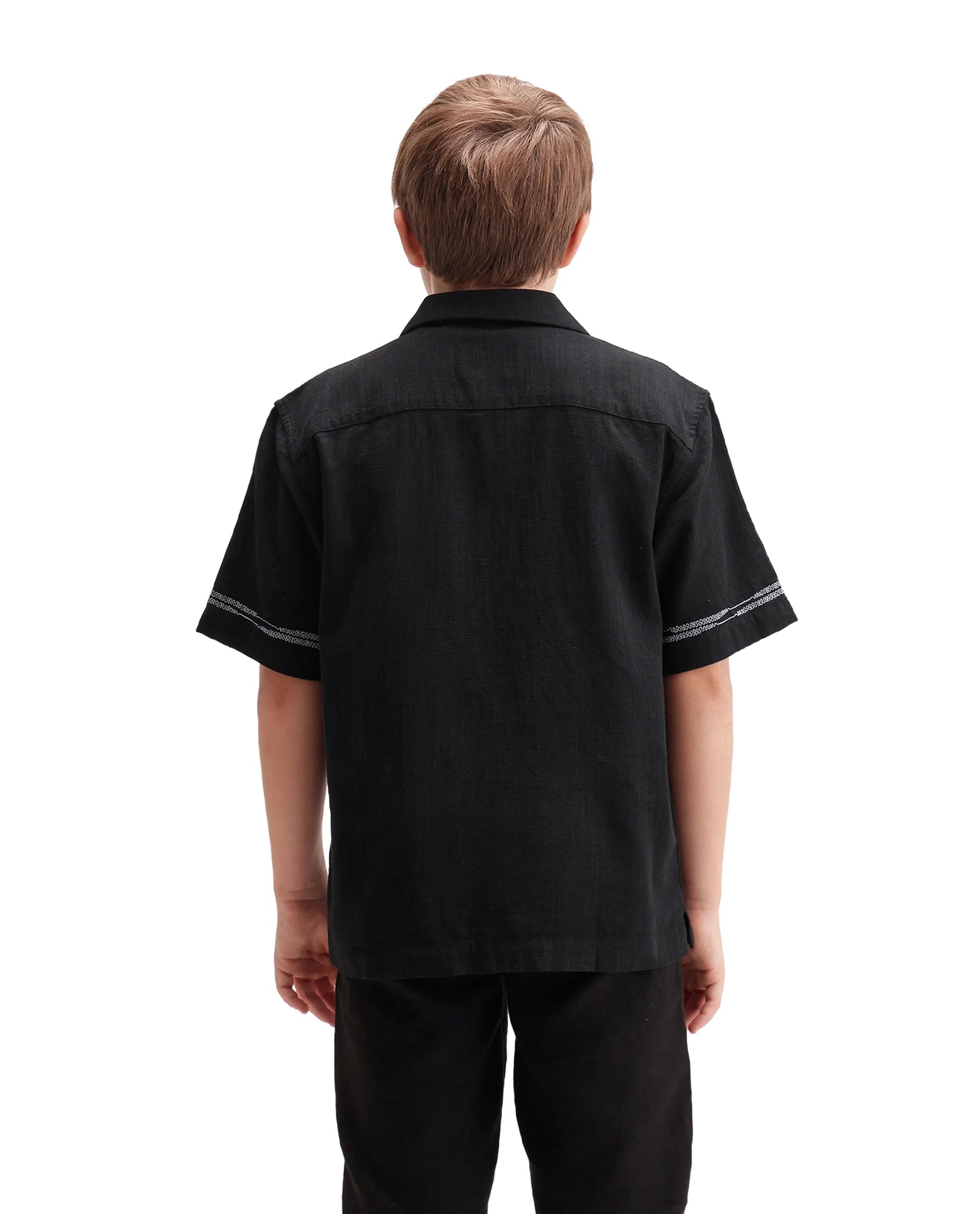 Rare Ones Kids Albo Black Cotton Blend Fabric Button Closure Regular Fit Shirt
