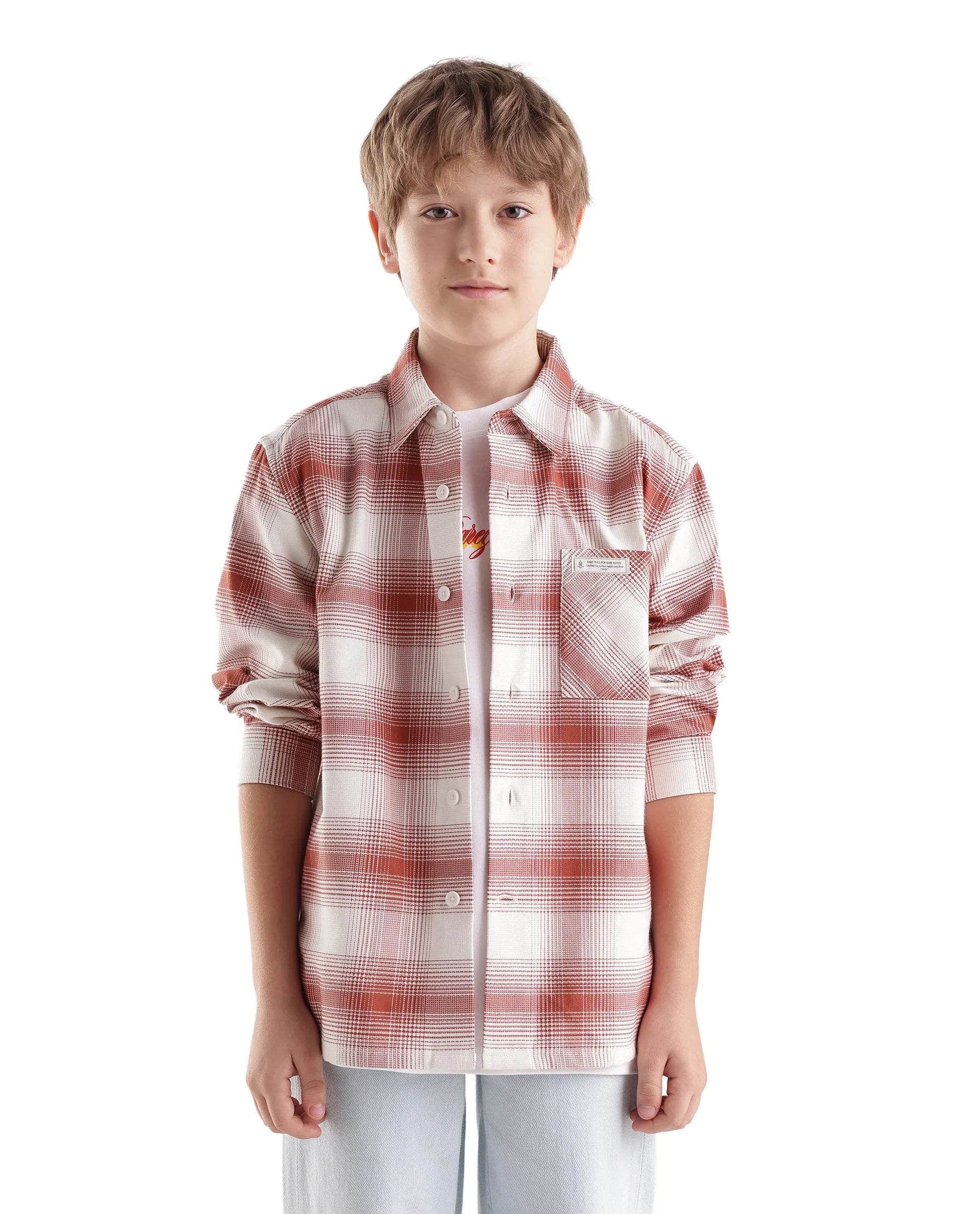 Rare Ones Kids Zhek Rust Cotton Blend Fabric Button Closure Relaxed Fit Shirt