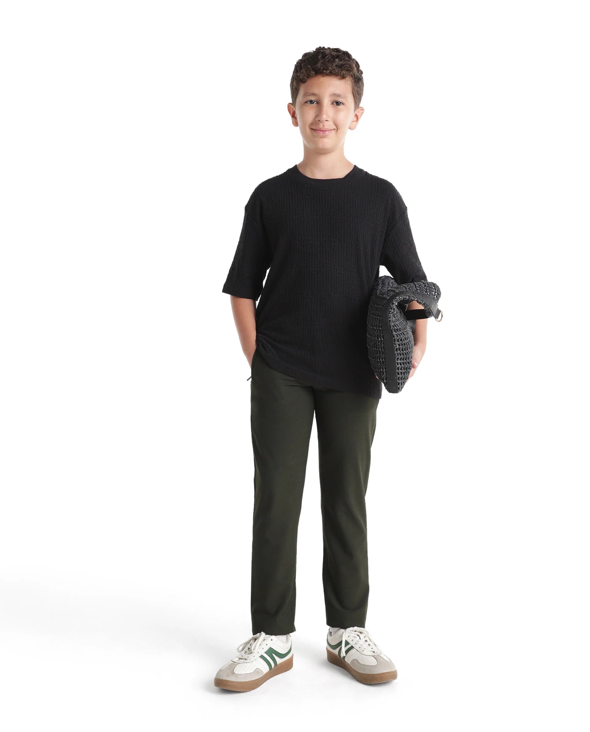 Rare Ones Kids Trove-Aw26 Olive Polyester Blend Fabric Button And Zipper Closure Slim Fit Trouser