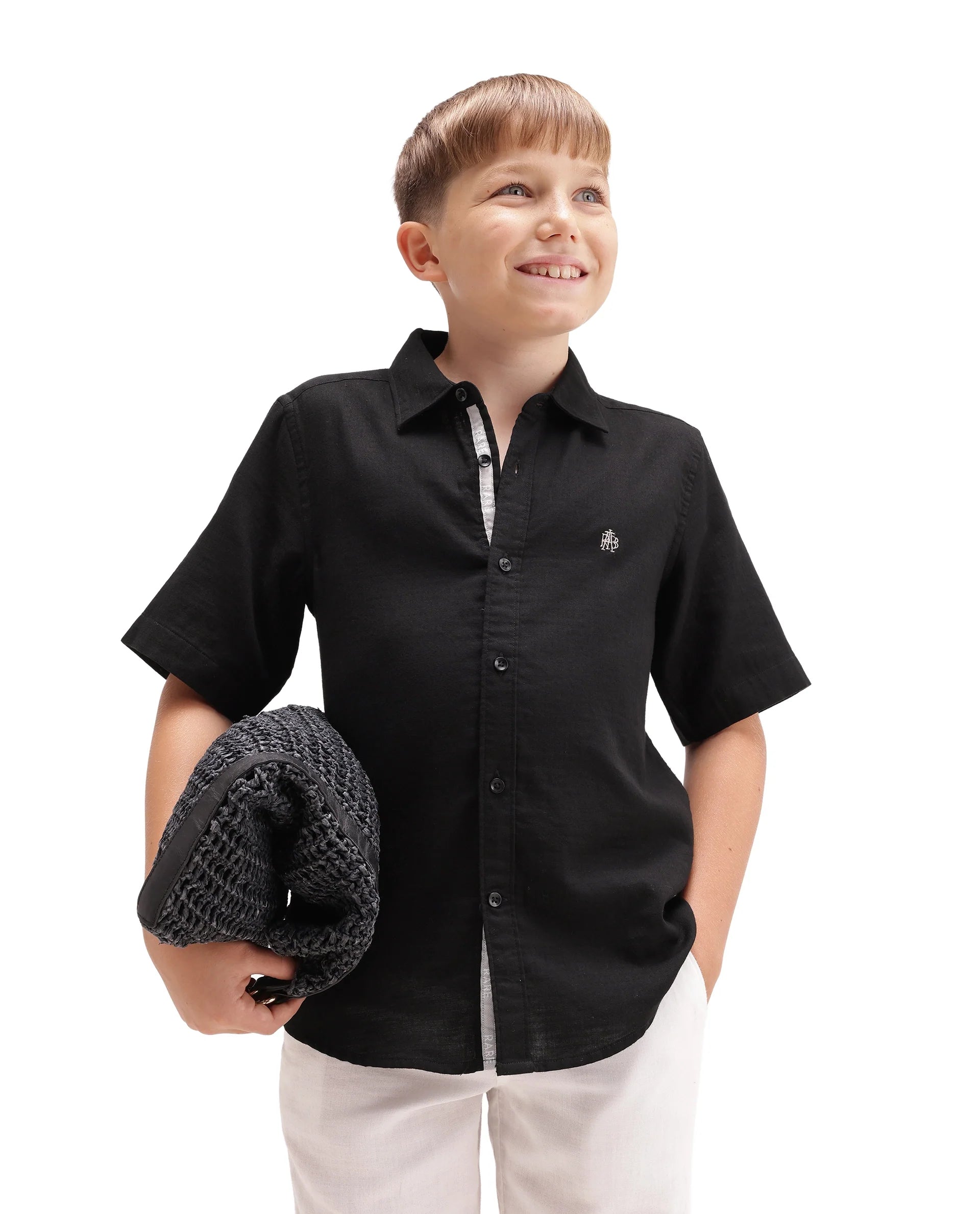 Rare Ones Kids Layerr-Hs-K-Aw26 Black Cotton Fabric Button Closure Regular Plain Shirt