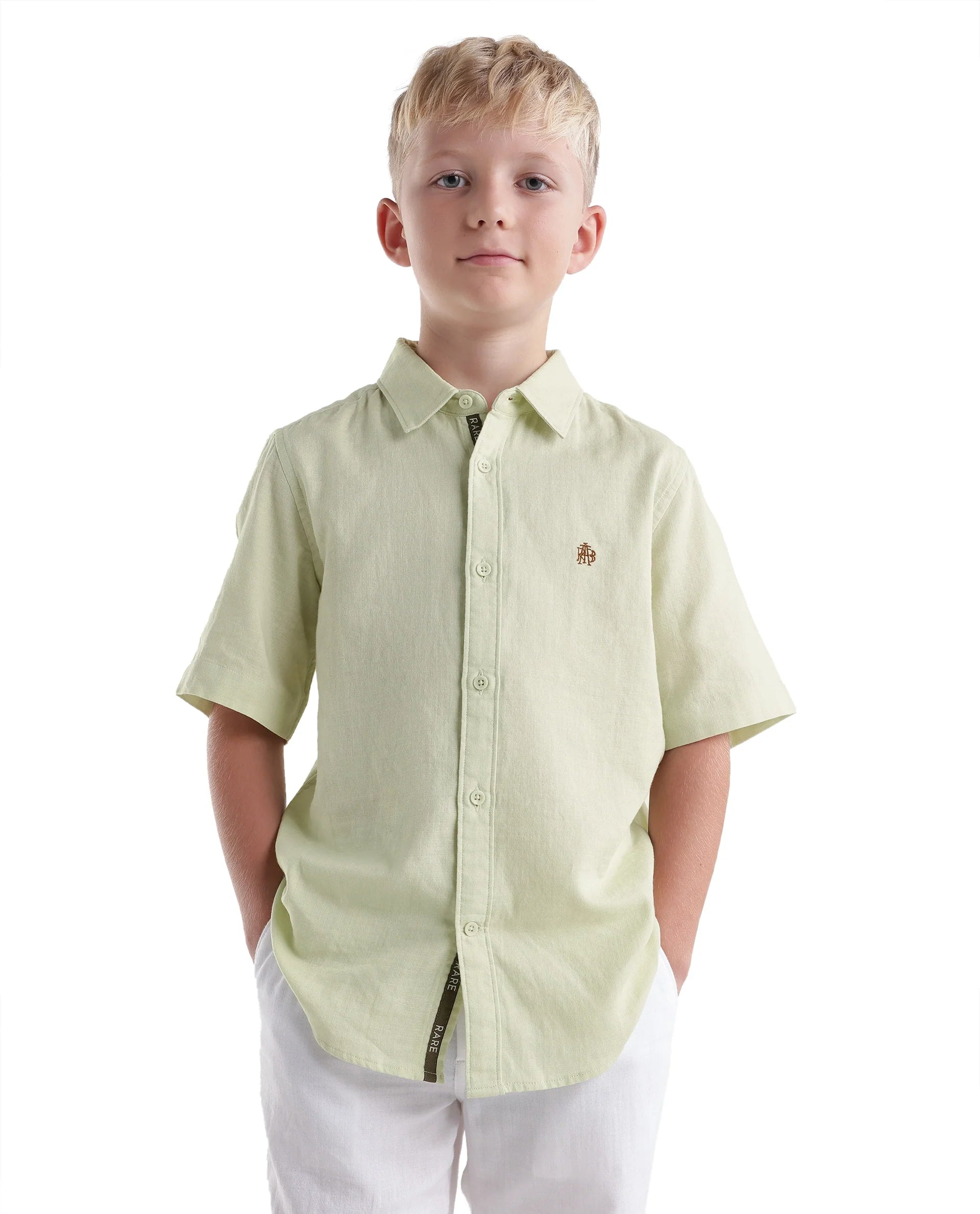 Rare Ones Kids Layerr-Hs-K-Aw26 Fluorescent Green Cotton Fabric Button Closure Regular Plain Shirt