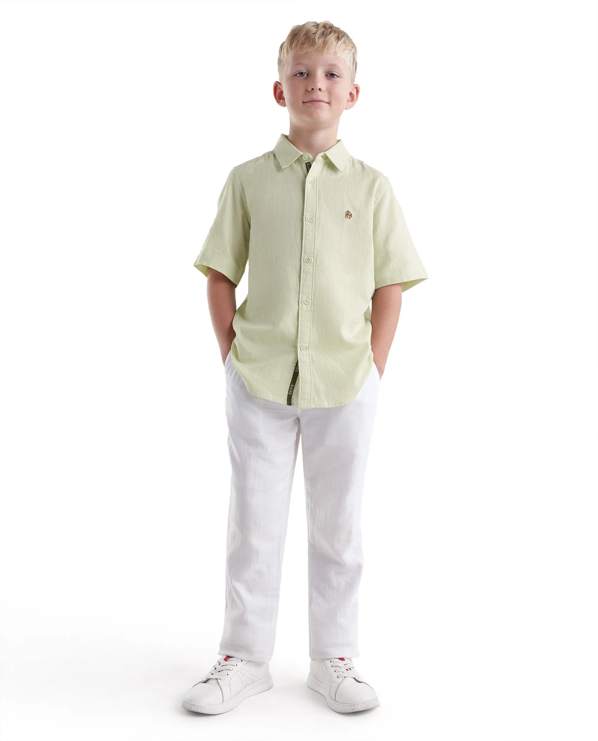 Rare Ones Kids Layerr-Hs-K-Aw26 Fluorescent Green Cotton Fabric Button Closure Regular Plain Shirt