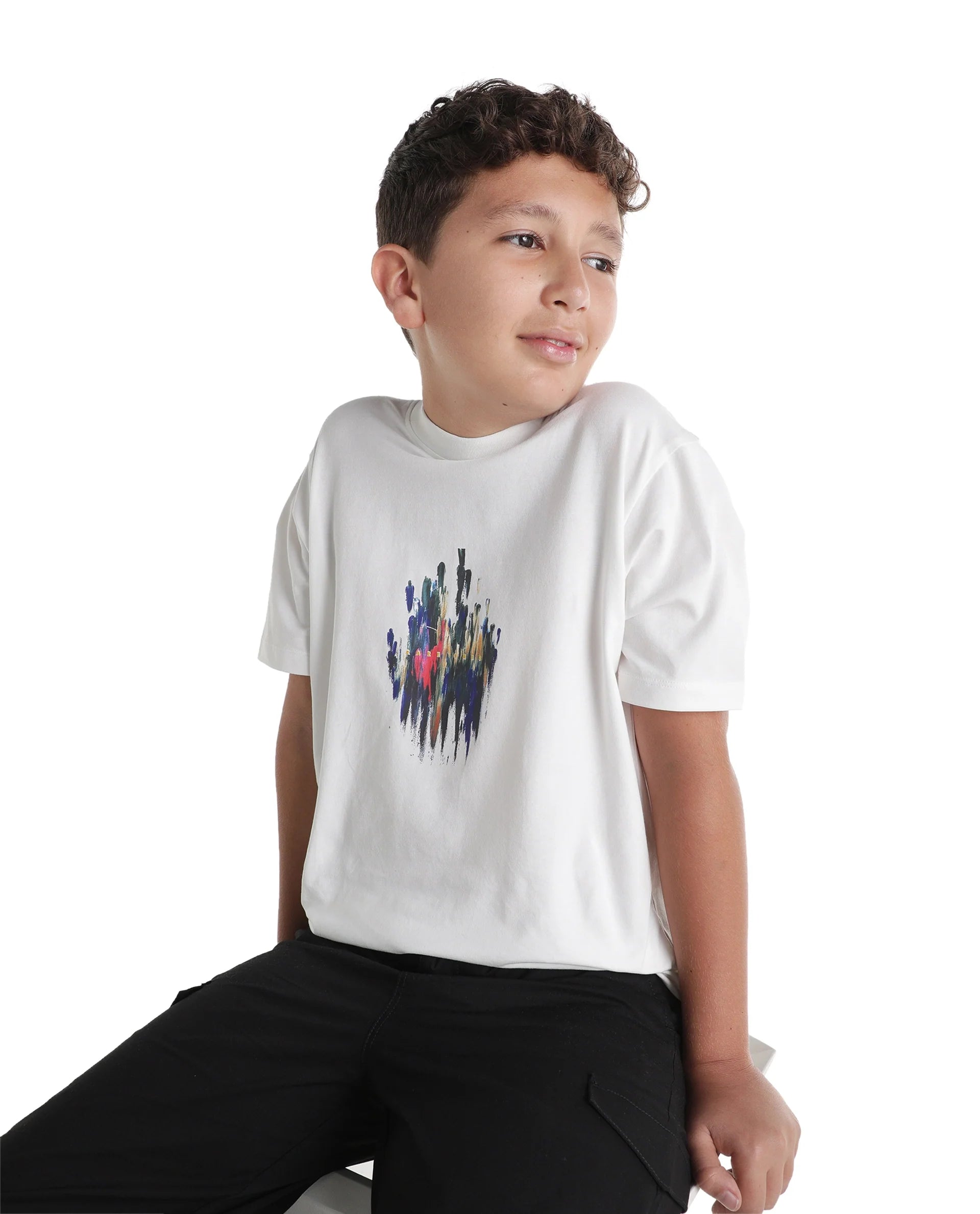 Rare Ones Kids Knight-k Off White Cotton Blend Fabric Pull-On Regular Fit Printed T-Shirt