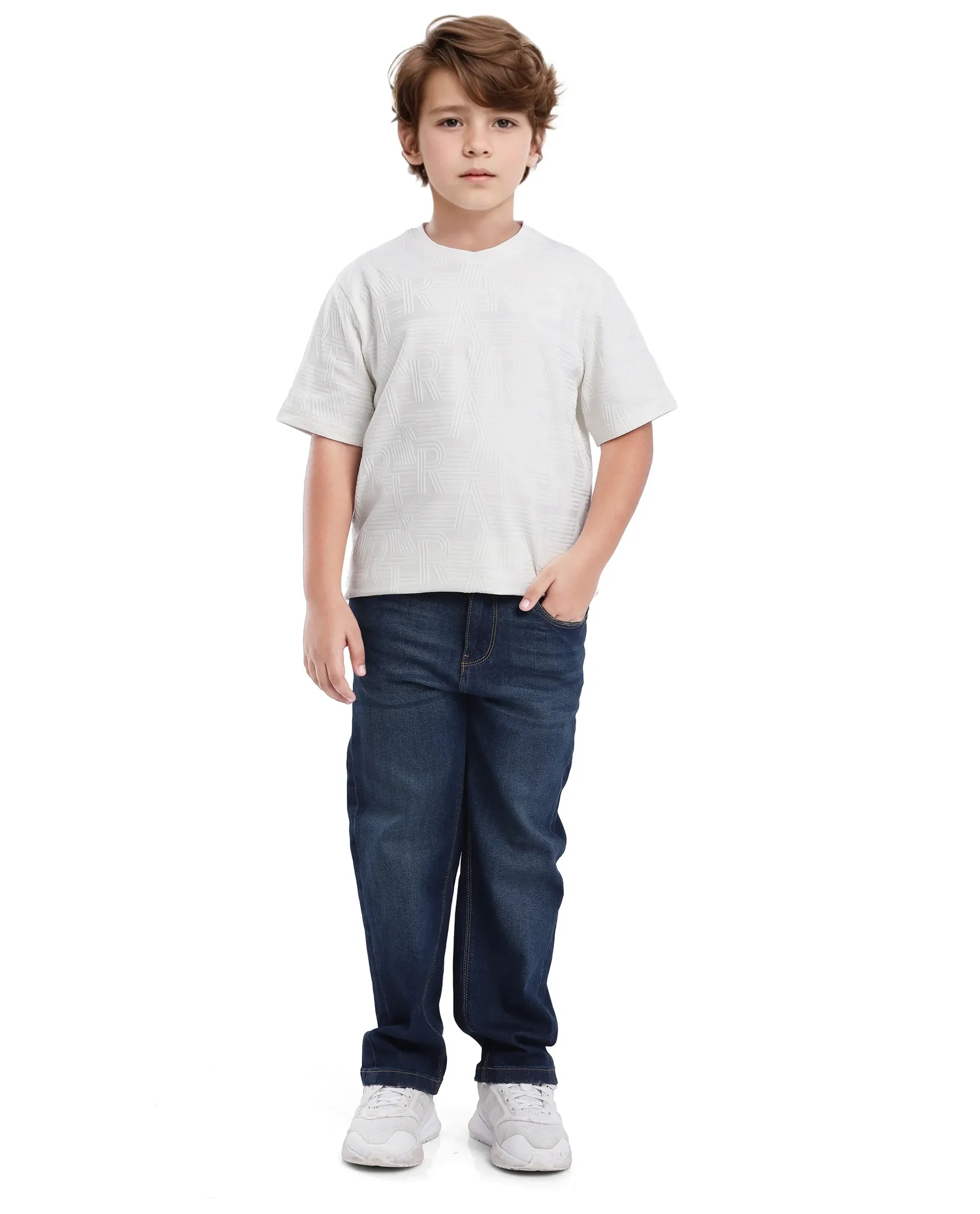 Rare Ones Kids Stom Offwhite Cotton Short Sleeve Crew Neck Solid T-Shirt