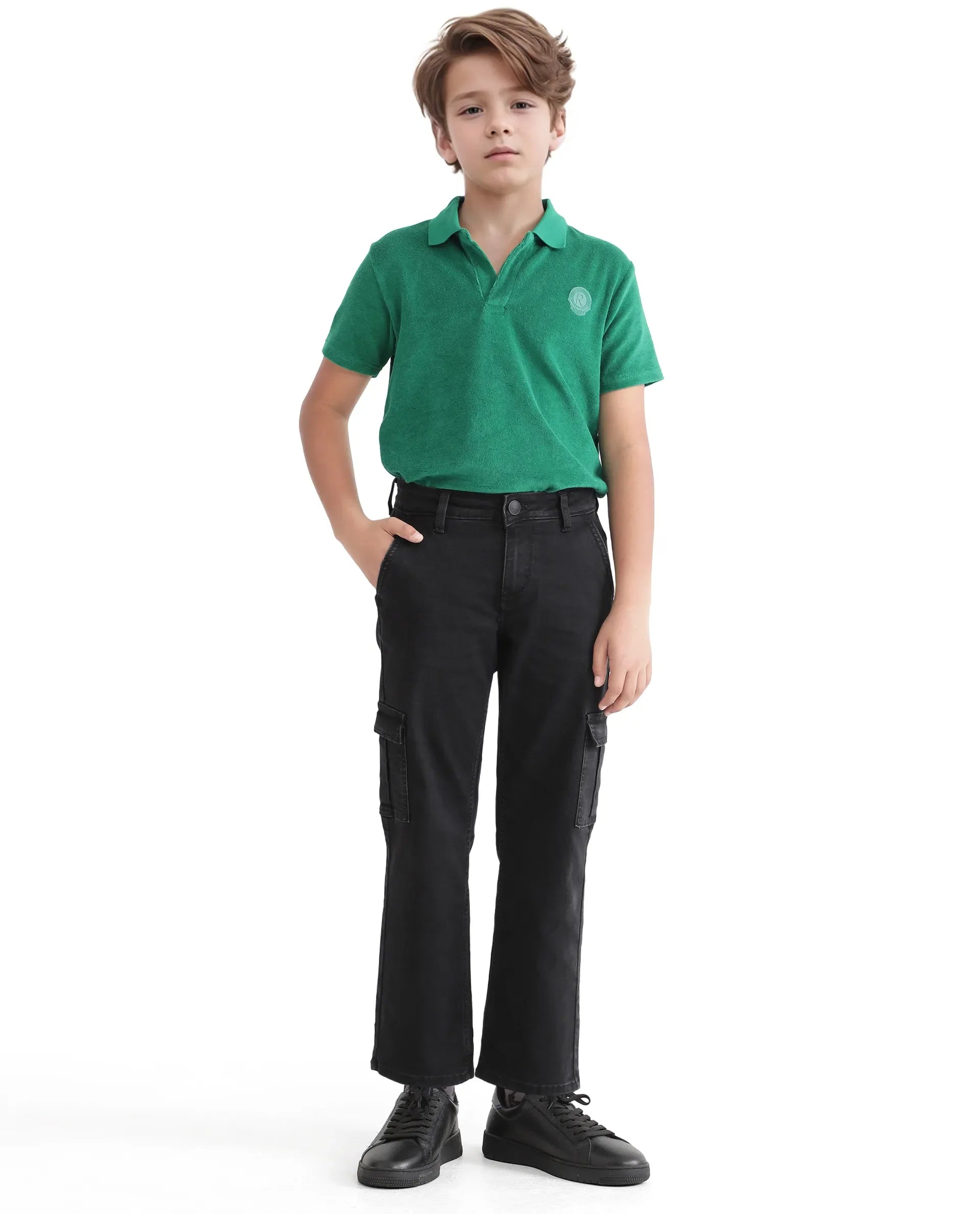 Rare Ones Kids Strait Black Cotton Zipper Closure Solid Loose Fit Jeans