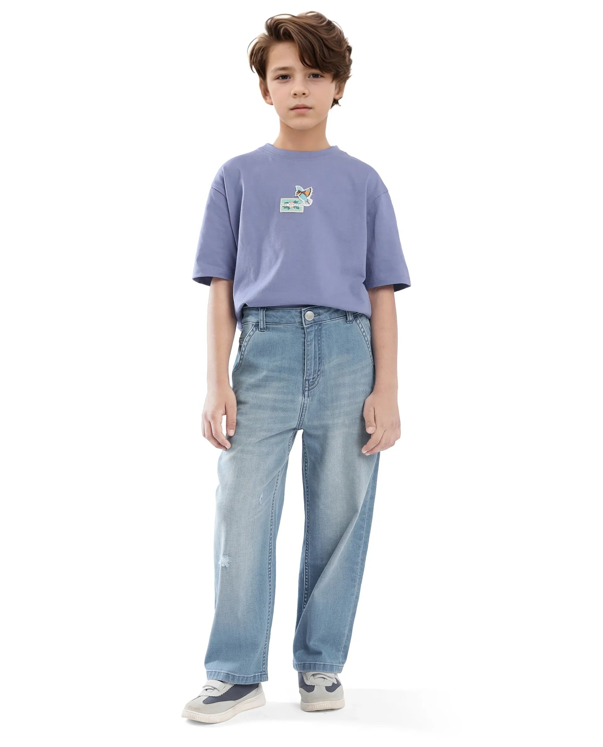 Rare Ones Kids Stran Blue Cotton Button And Zipper Closure Solid Loose Fit Jeans