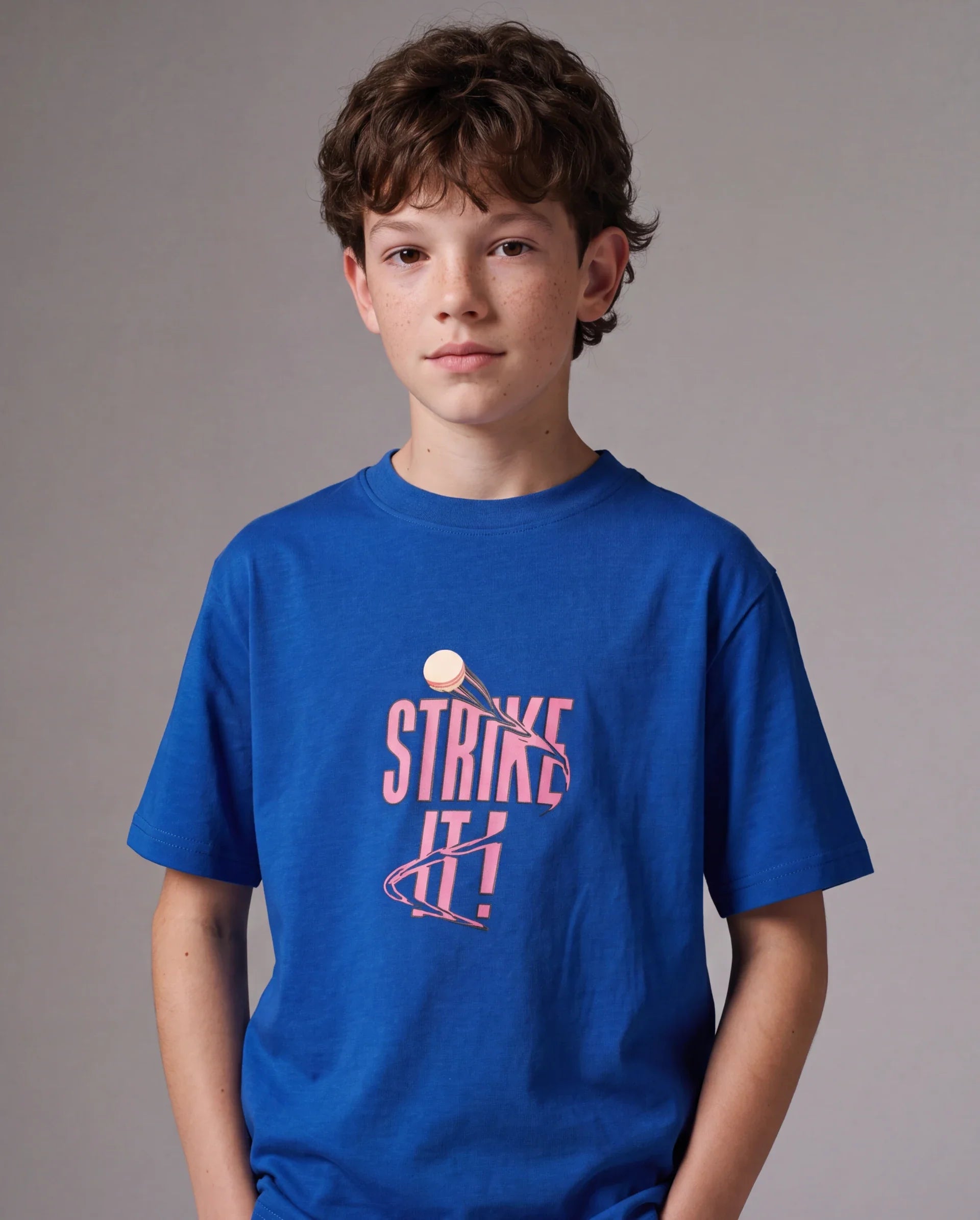Rare Ones Kids Strike Blue Cotton Blend Fabric Pull On Closure Regular Fit Graphic Print T-Shirt