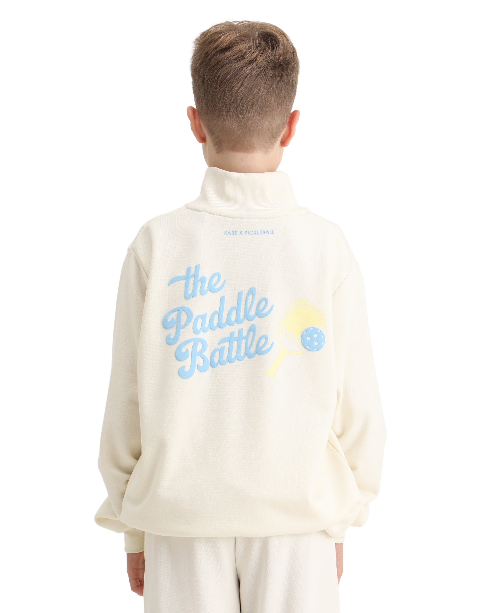 Rare Ones Kids Tage Off White Cotton Blend Zipper Closure Puff Print Oversized Sweatshirt