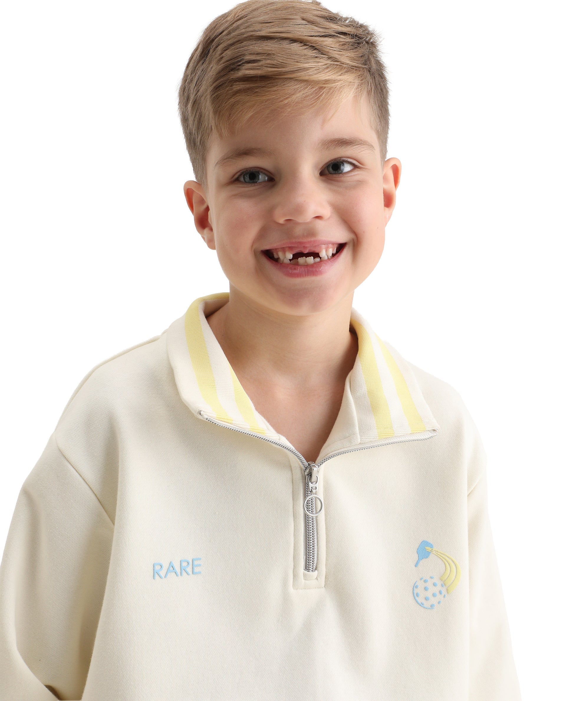 Rare Ones Kids Tage Off White Cotton Blend Zipper Closure Puff Print Oversized Sweatshirt