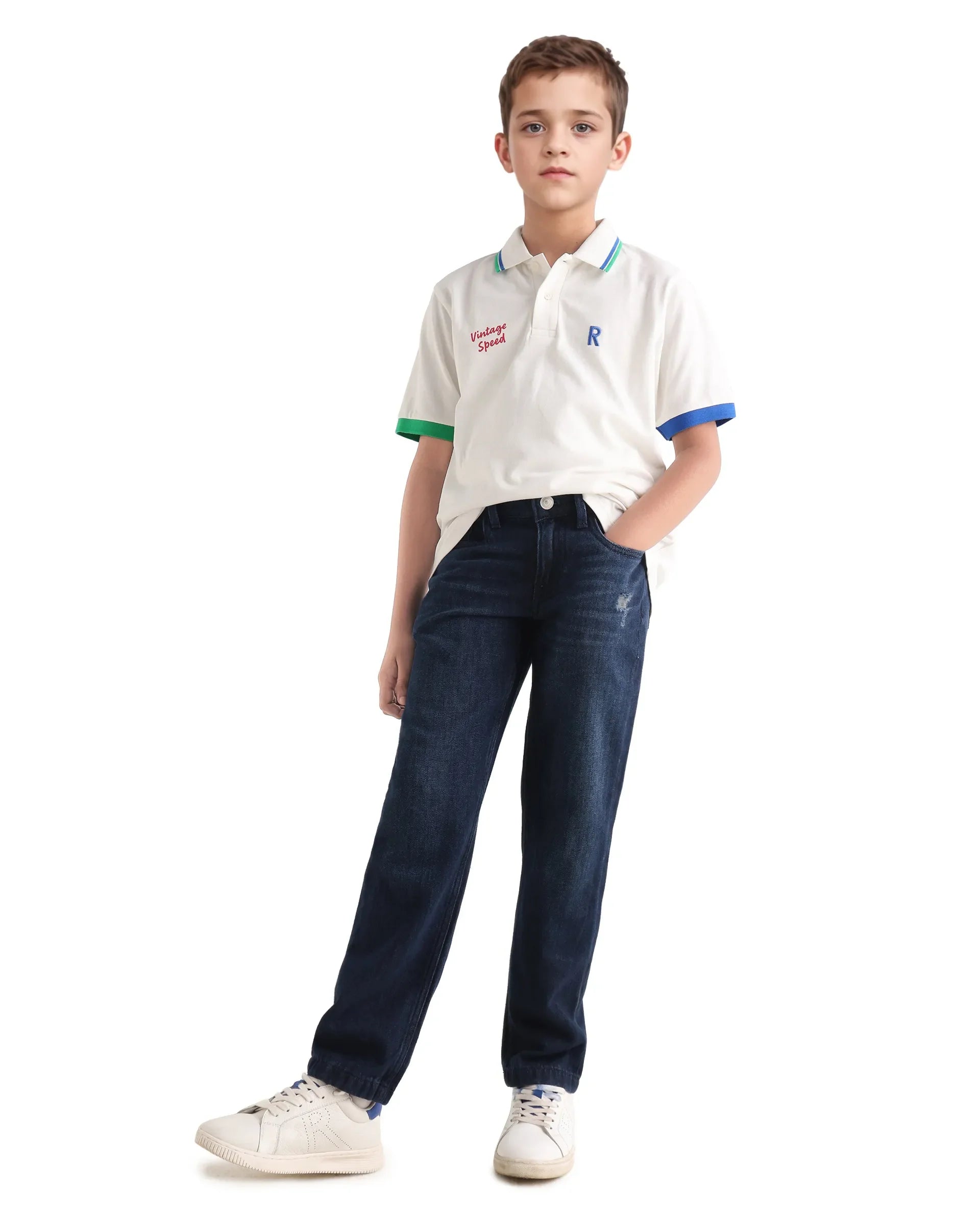 Rare Ones Kids Timmy Off White Cotton Blend Pigment Print Regular Fit Polo