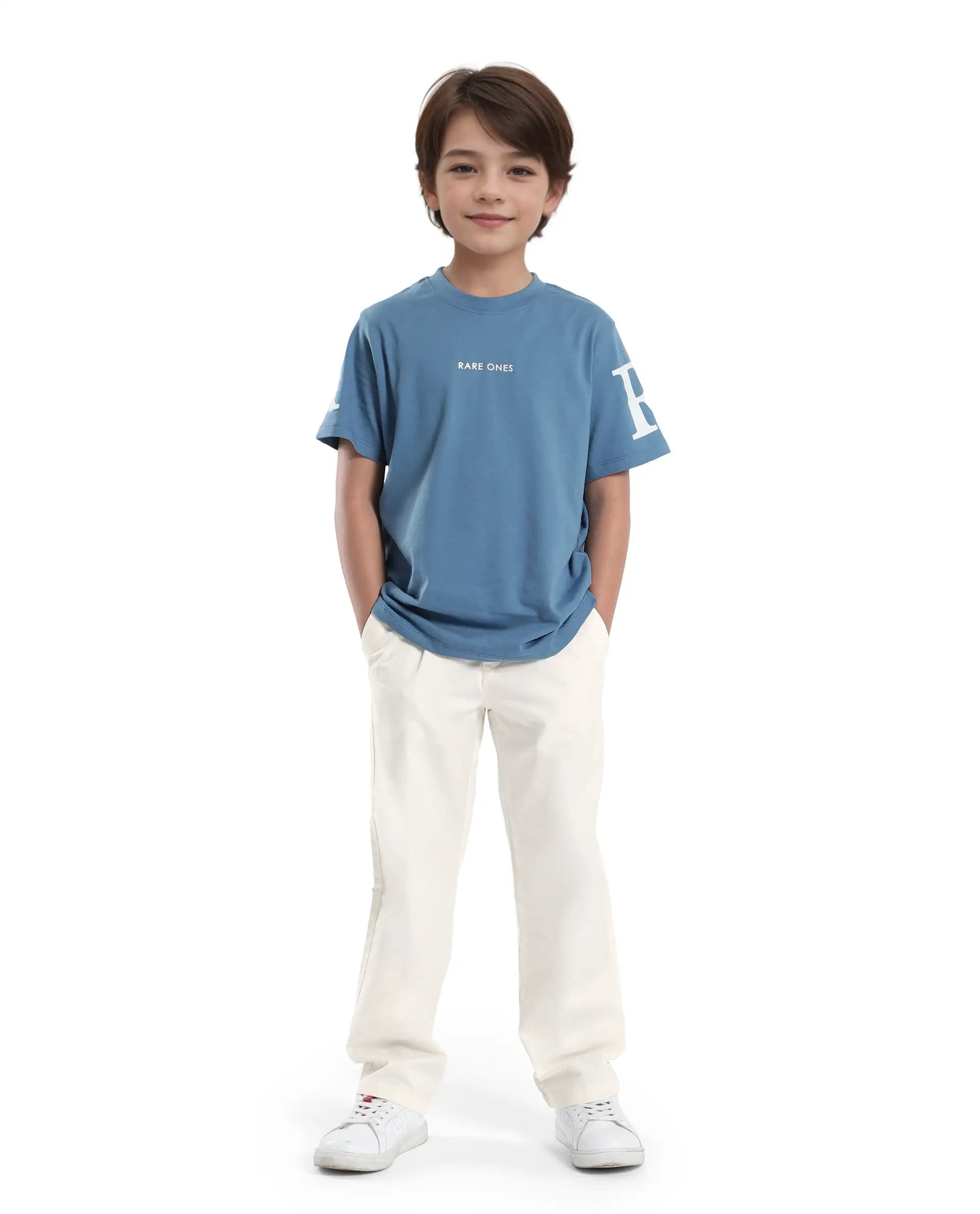 Rare Ones Kids Tino Off White Cotton Plain Button And Zip Closure Regular Fit Trouser