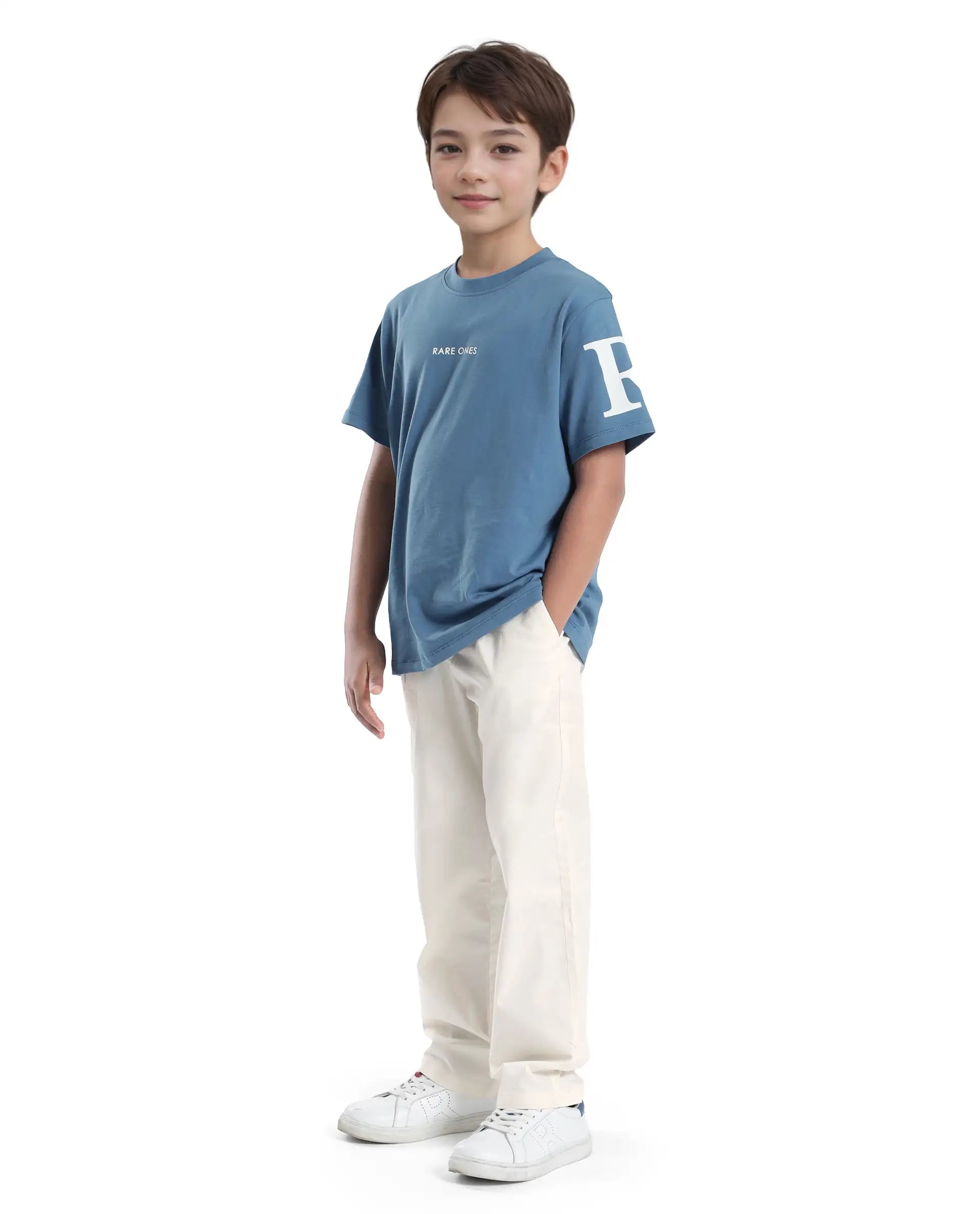 Rare Ones Kids Tino Off White Cotton Plain Button And Zip Closure Regular Fit Trouser
