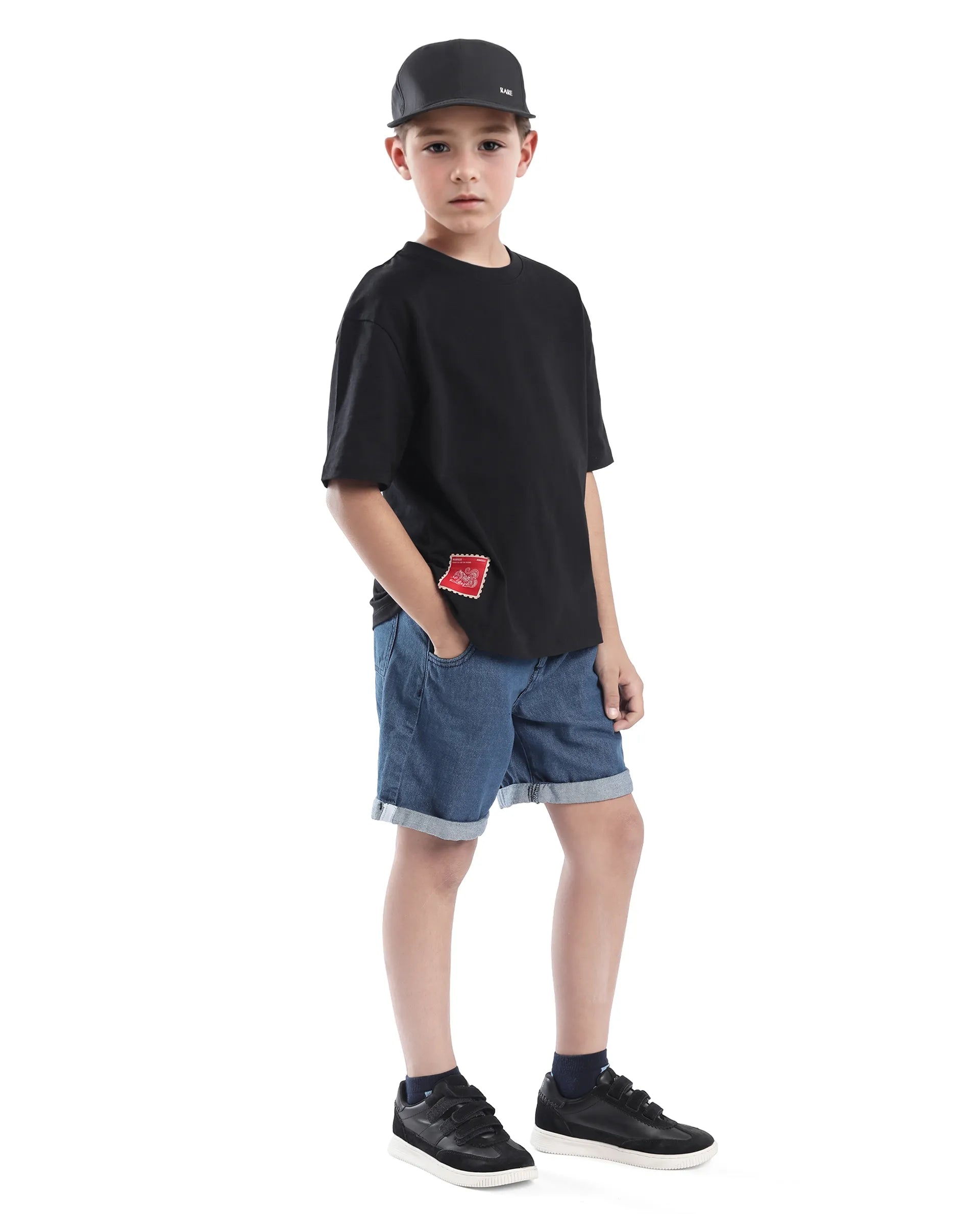 Rare Ones Kids Tiy Black Cotton Graphic Print Slip-On Oversized Fit T-Shirt