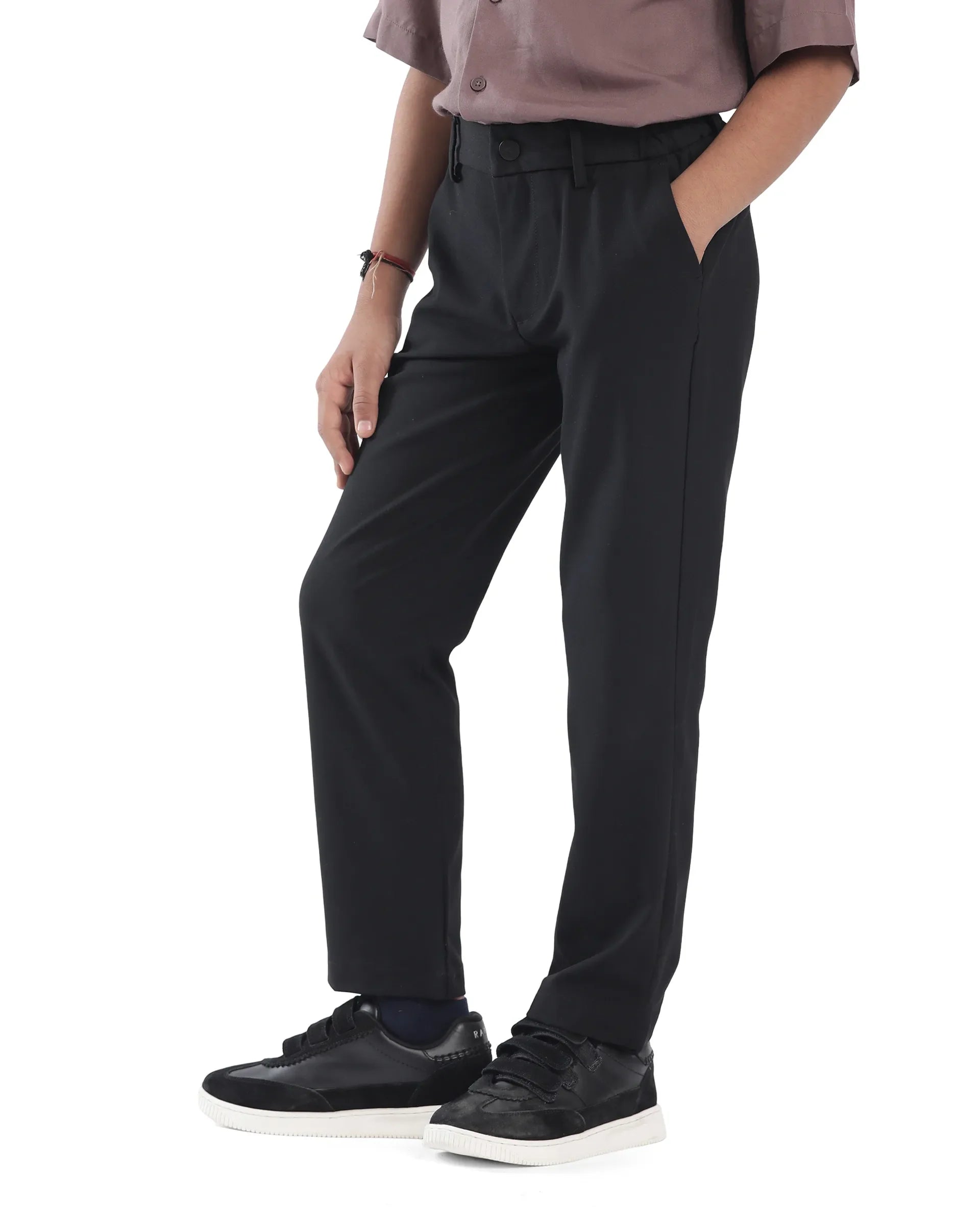 Rare Ones Kids Trove Black Polyester Blend Regular Fit Solid Trouser