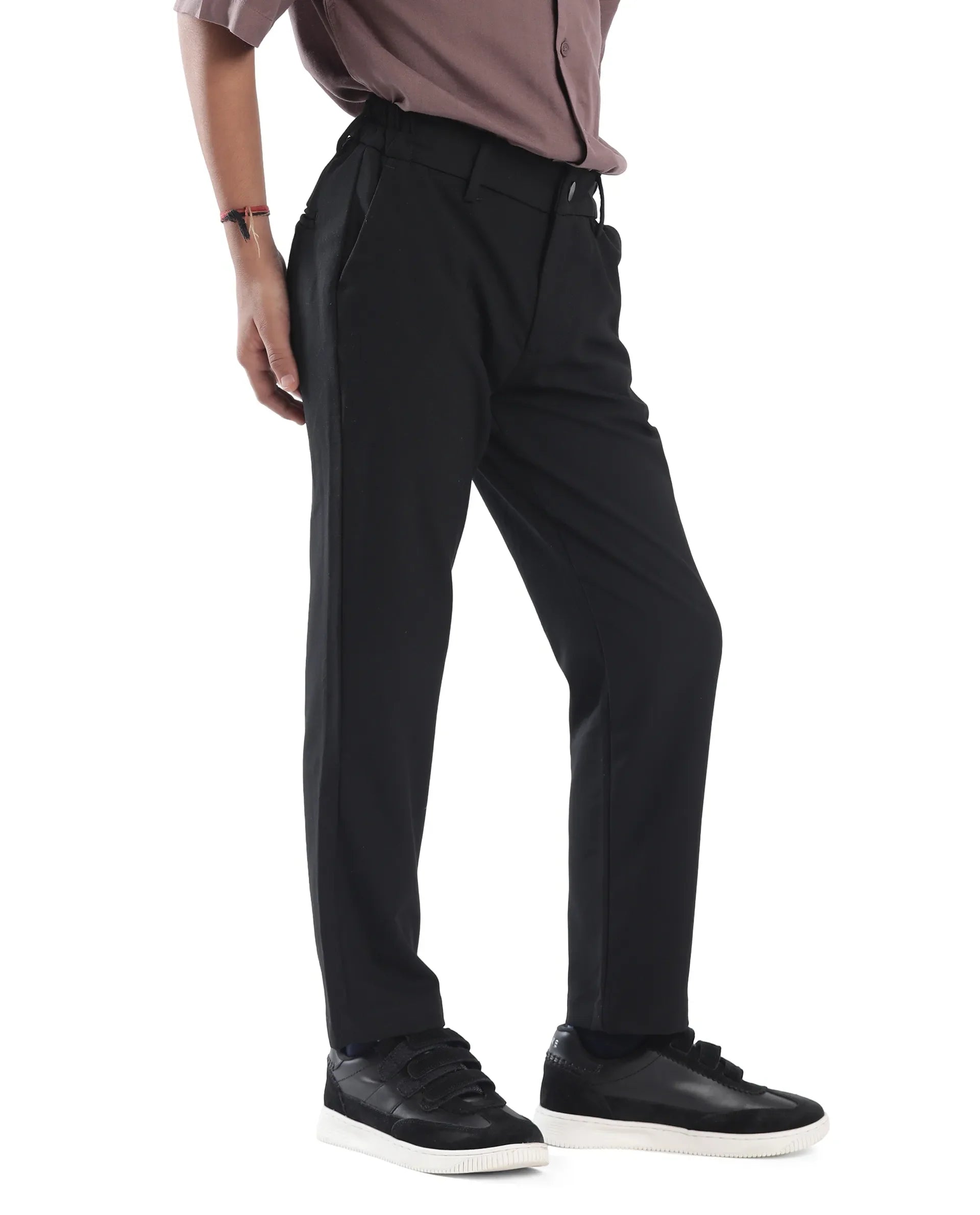 Rare Ones Kids Trove Black Polyester Blend Regular Fit Solid Trouser