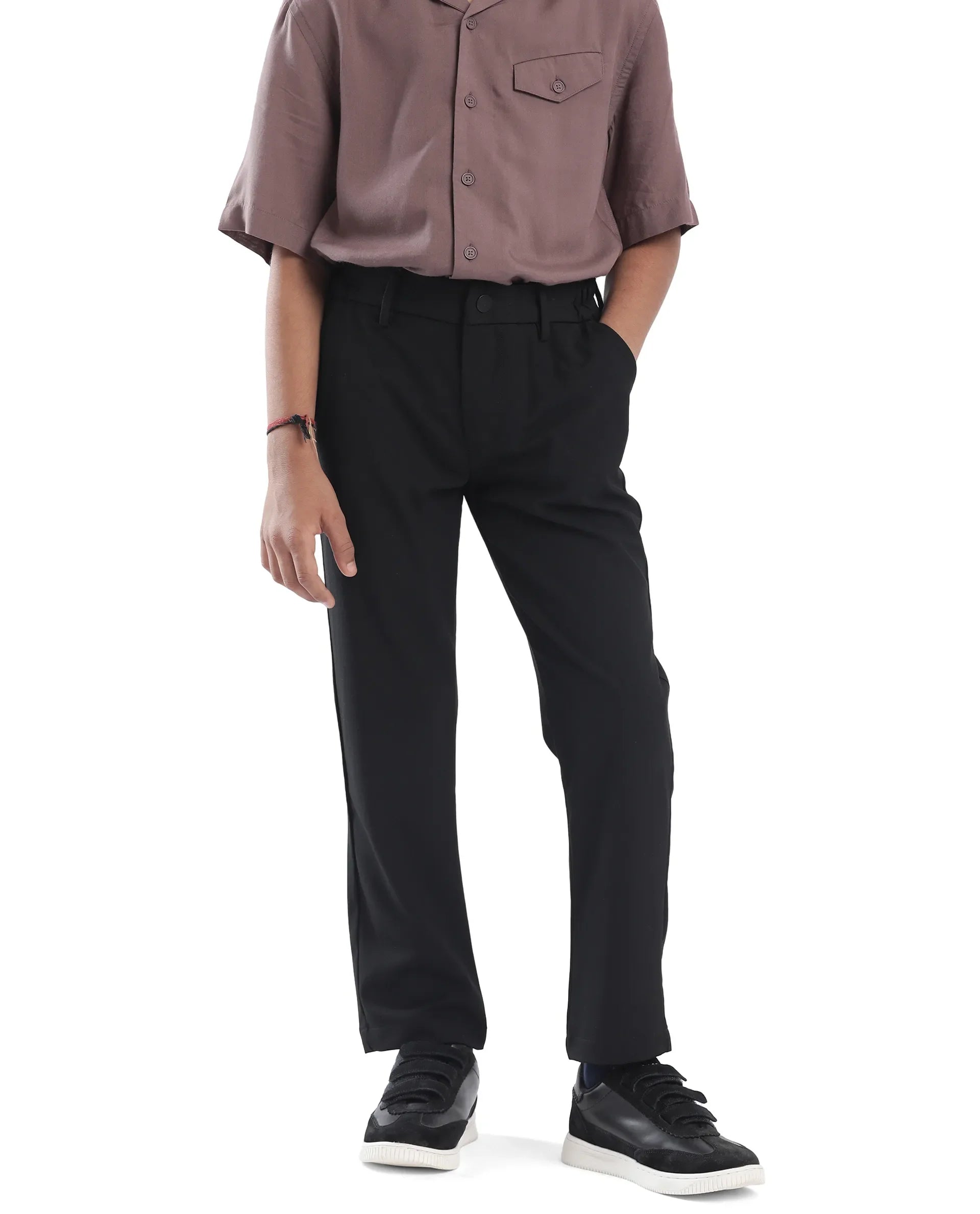 Rare Ones Kids Trove Black Polyester Blend Regular Fit Solid Trouser