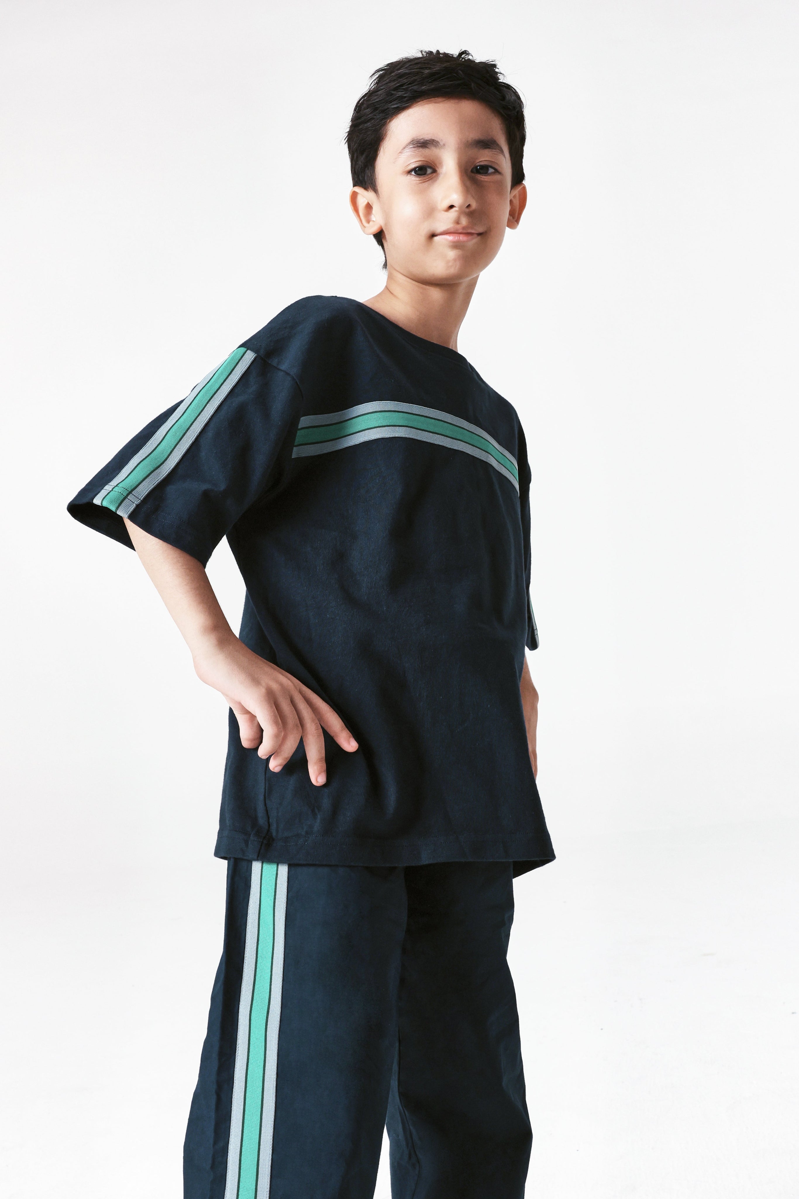 Rare Ones Kids Taper-T Navy Cotton Blend Short Sleeve Crew Neck Print T-Shirt