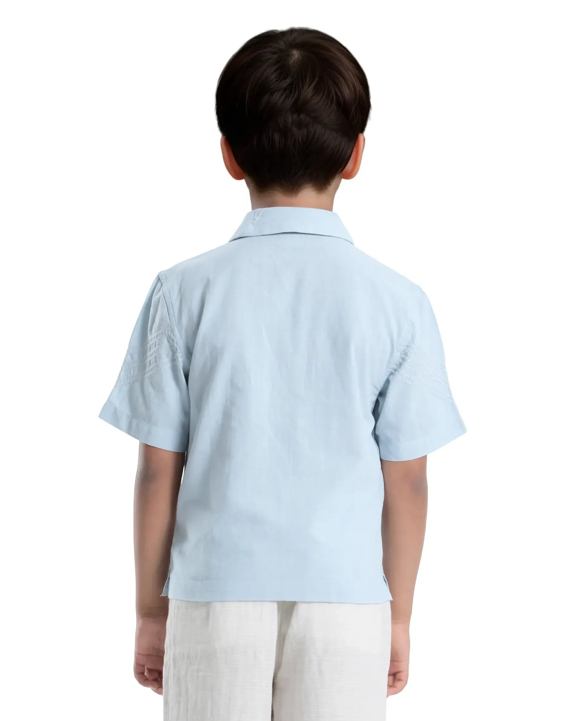 Rare Ones Kids Uno Blue Cotton Blend Half Sleeve Solid Button Closure Regular Fit Shirt