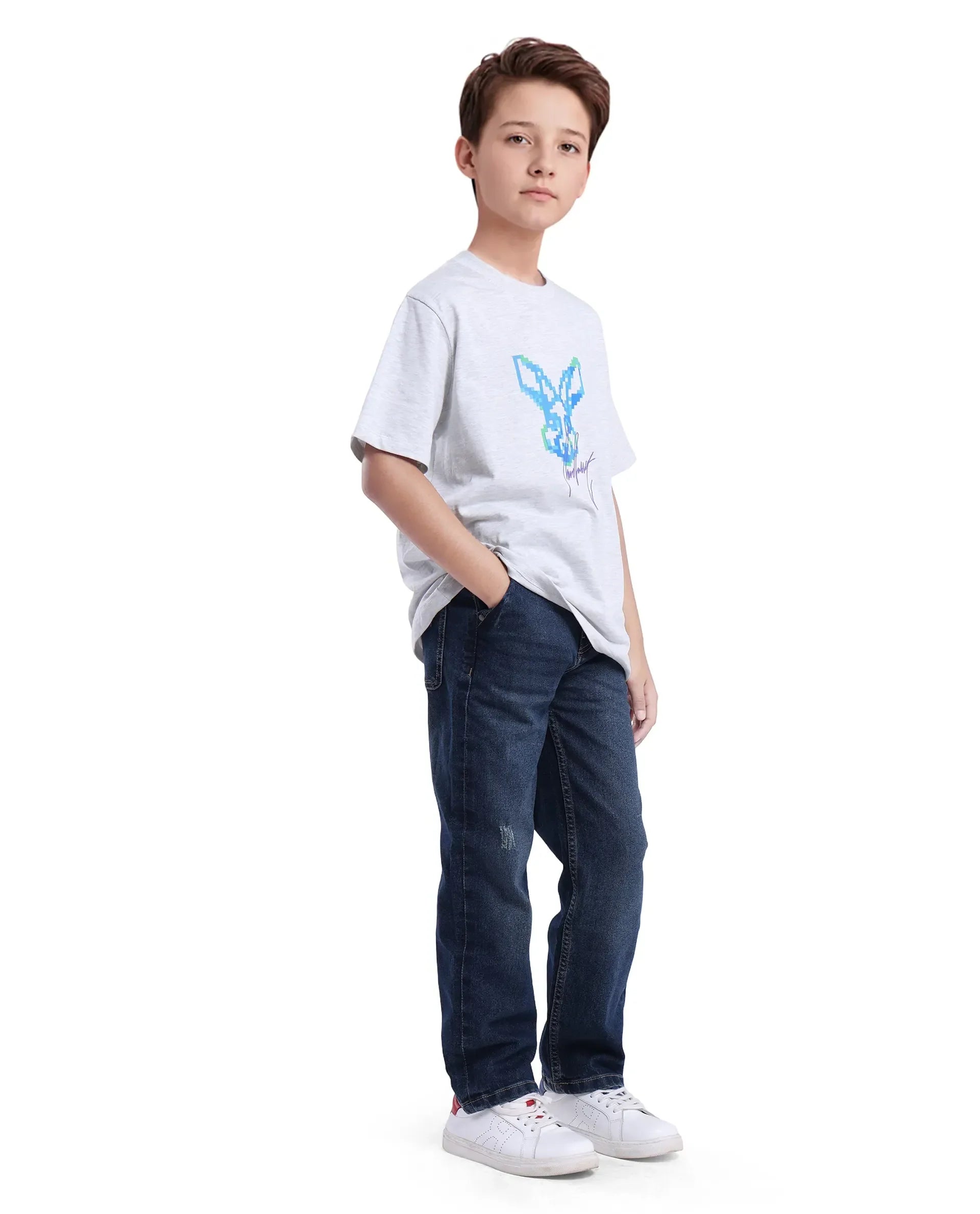 Rare Ones Kids Vail Dark Blue Cotton Solid Button And Zip Closure Wide Leg Fit Jeans