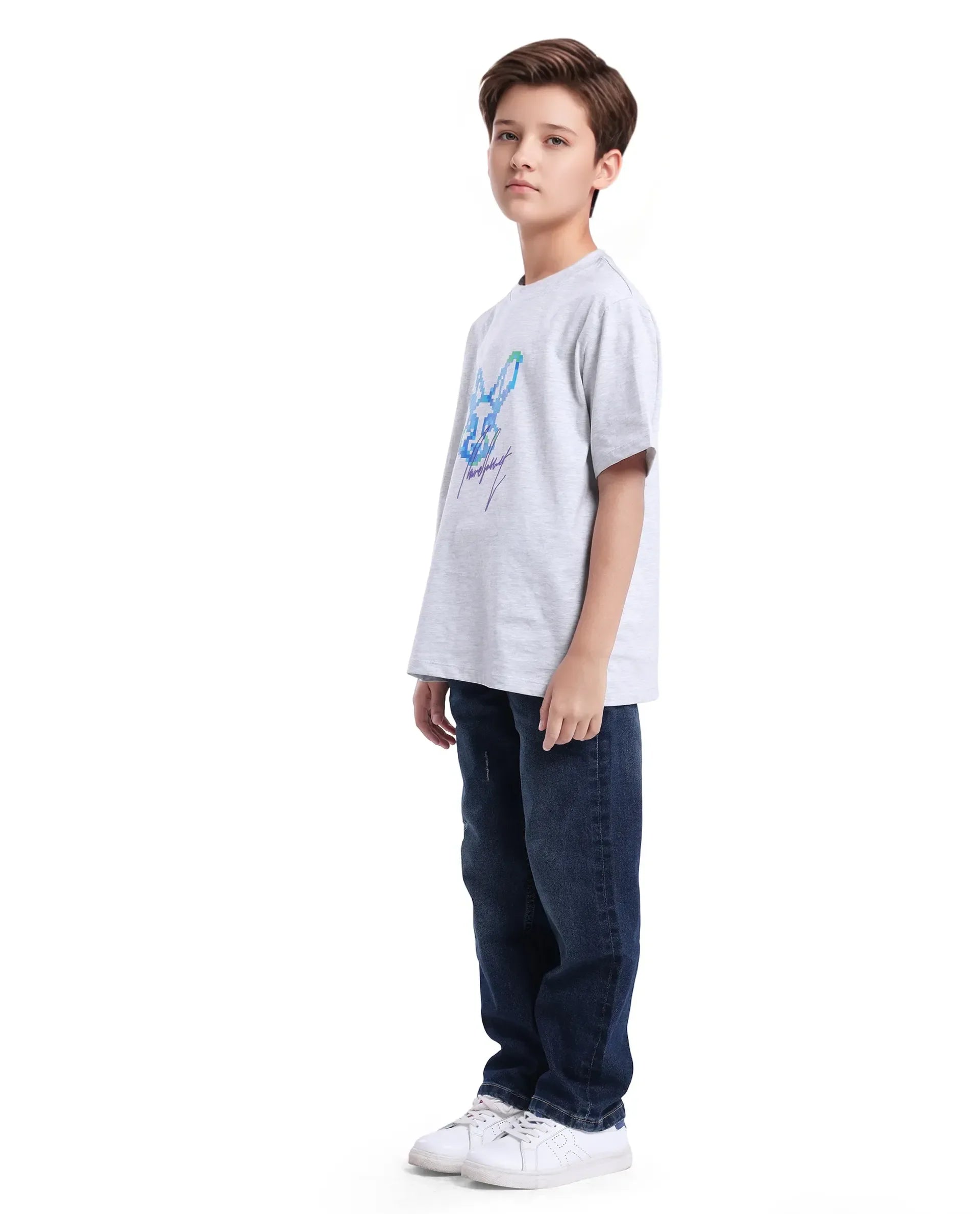 Rare Ones Kids Vail Dark Blue Cotton Solid Button And Zip Closure Wide Leg Fit Jeans
