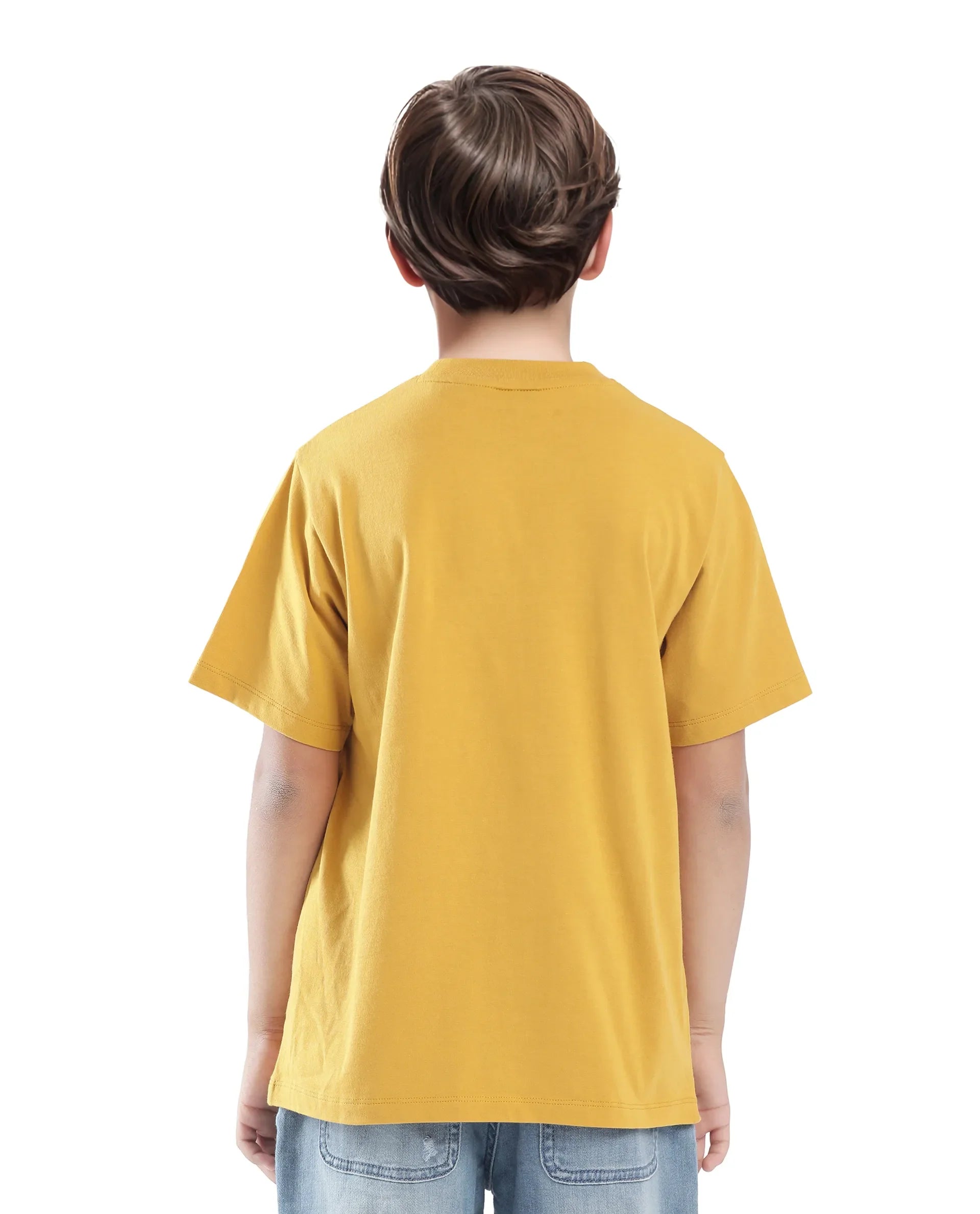 Rare Ones Kids Vexi-K Dark Yellow Cotton Embroidered Slip-On Regular Fit T-Shirt