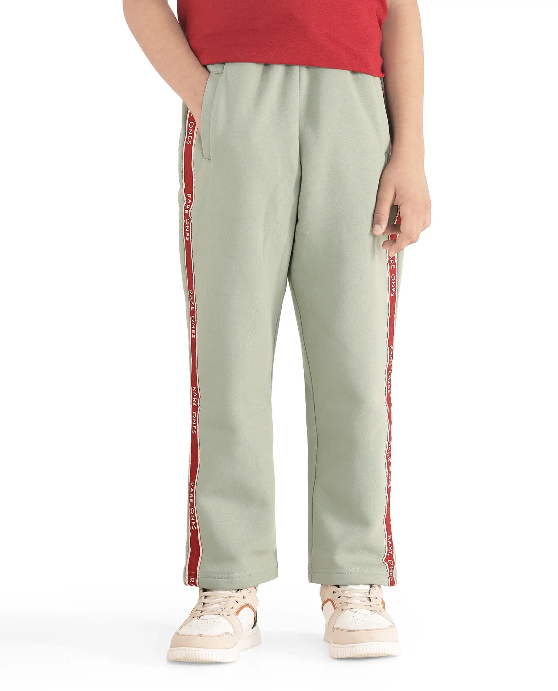 Rare Ones Kids Zeto Dusky Green Cotton Poly Applique Drawstring Closure Trackpant