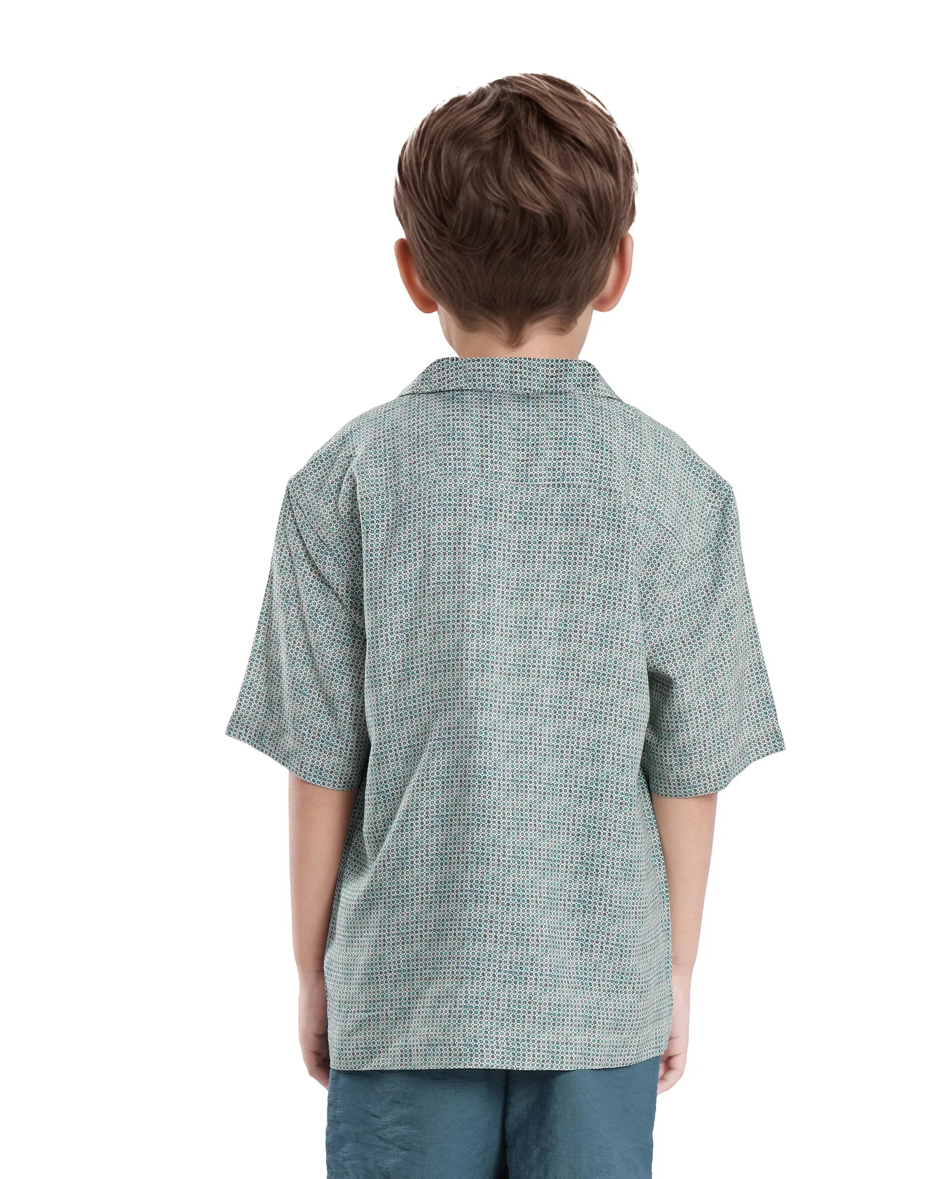 Rare Ones Kids Zyro Green Viscose Rayon Half Sleeve Button Printed Regular Fit Shirt