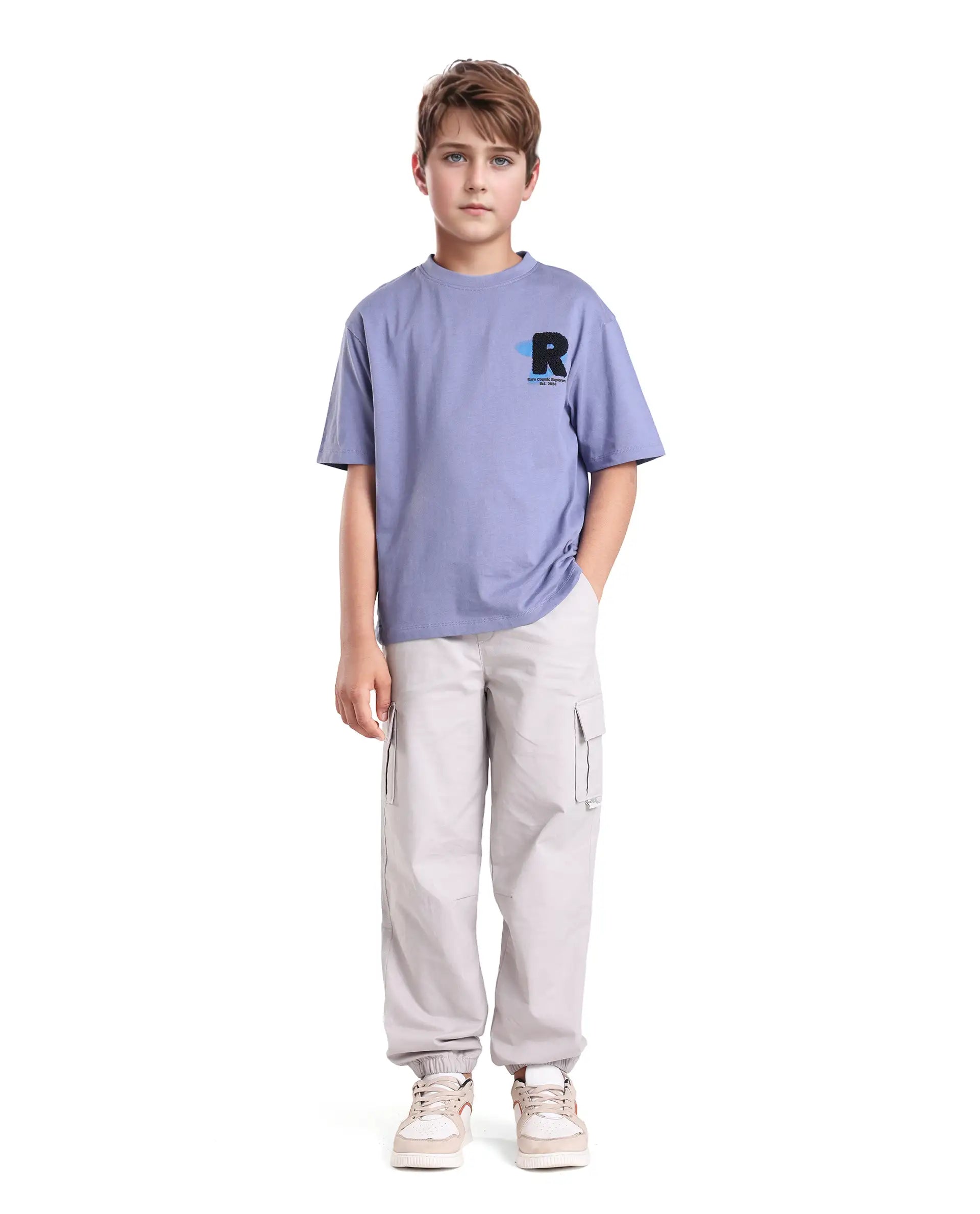 Rare Ones Kids Comet Light Purple Cotton Printed Slip-On Oversized Fit T-Shirt