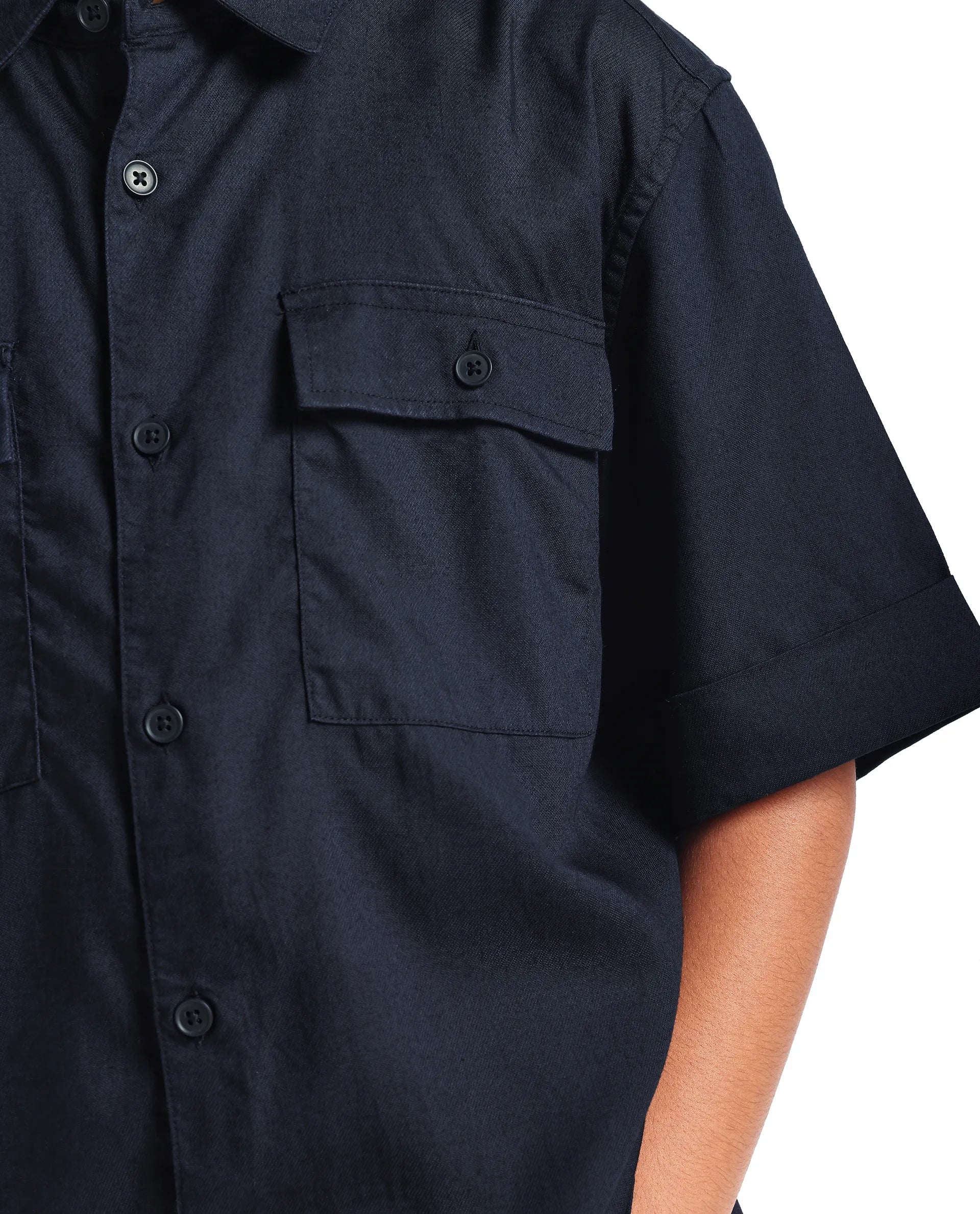 Rare Ones Kids Glin-S Navy Lyocell Blend Solid Button Closure Boxy Fit Shirt