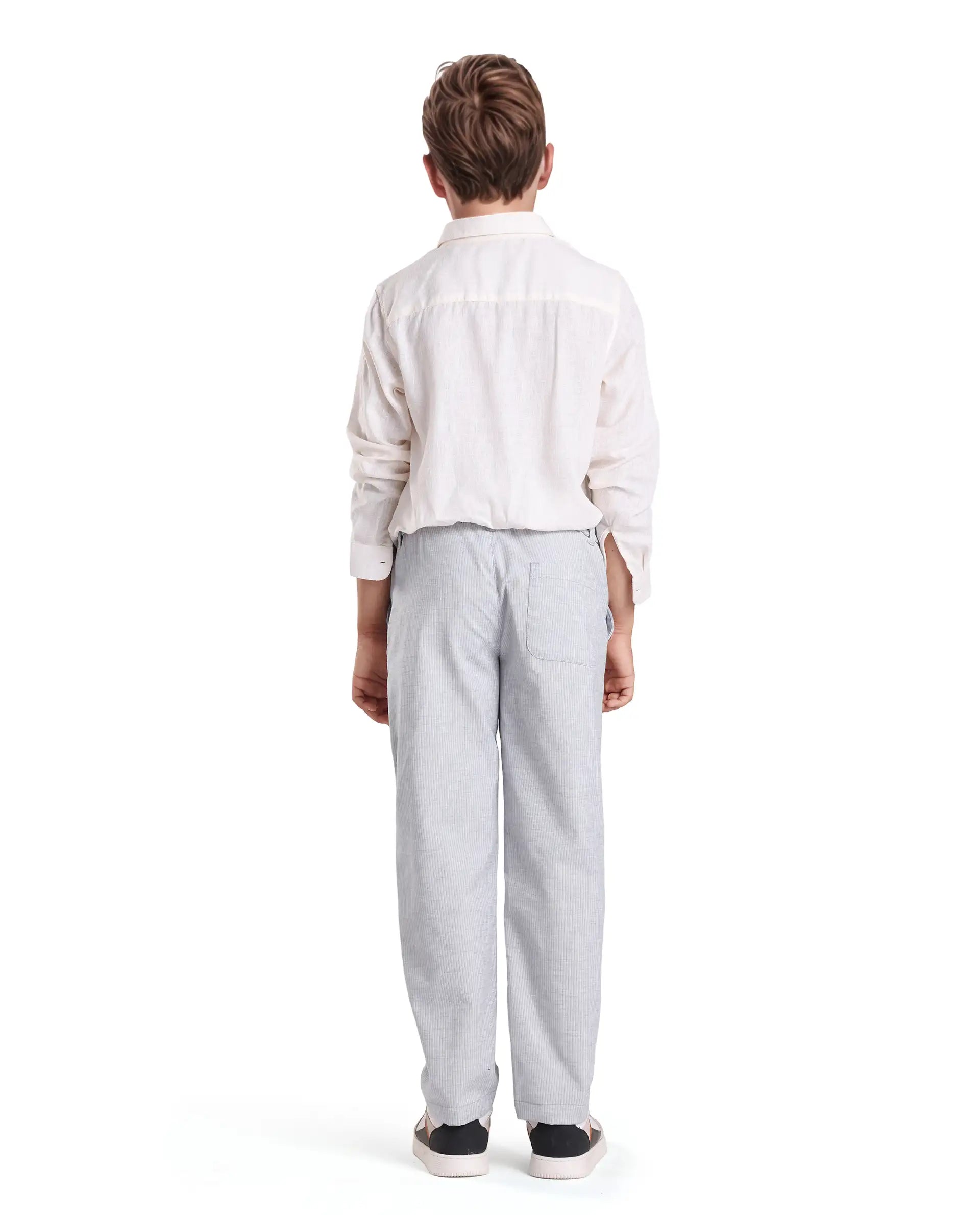 Rare Ones Kids Jin Light Green Cotton Blend Striped Button & Zip Closure Regular Fit Trouser