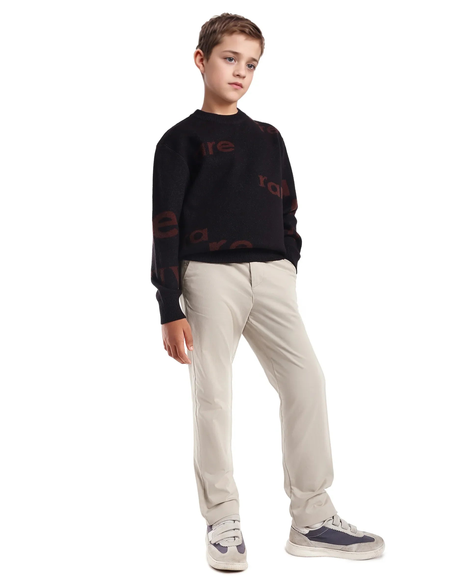 Rare Ones Kids Smart-K Light Beige Cotton Blend Solid Button And Zipper Closure Regular Fit Trouser